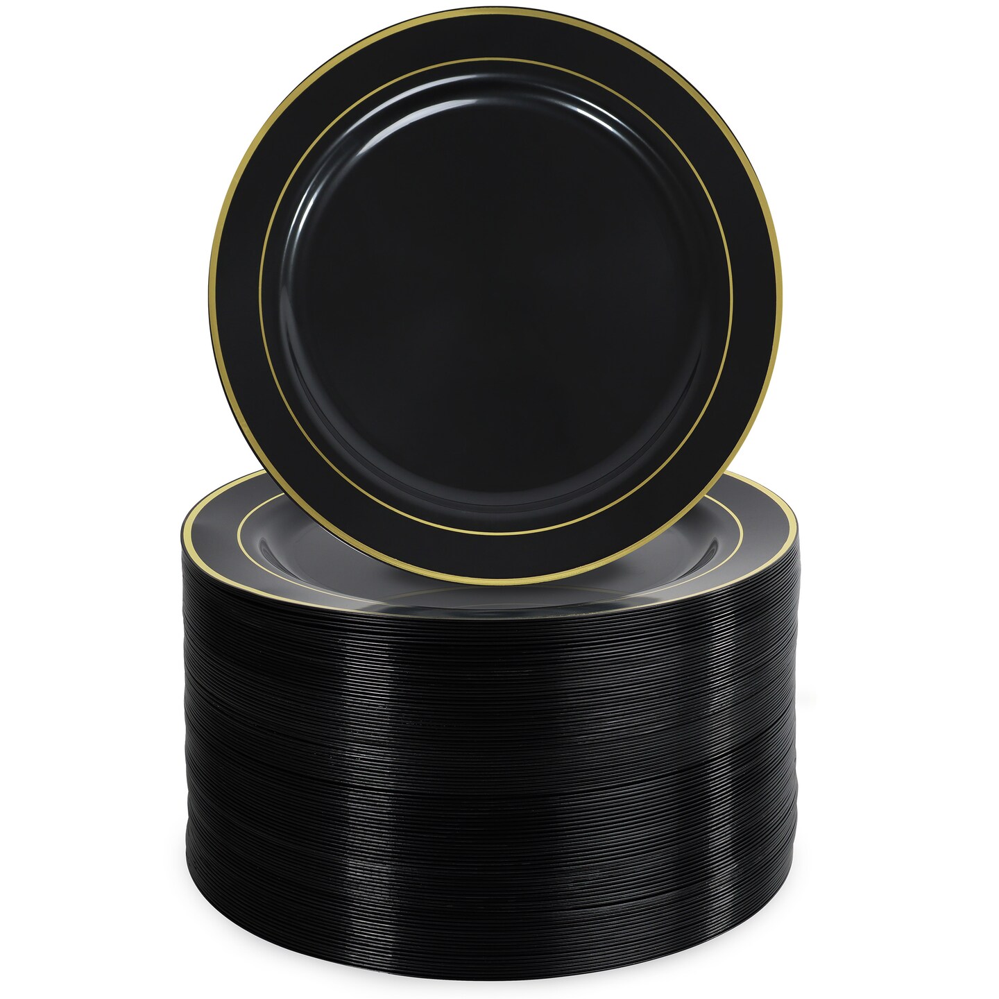 Lot45 Black and Gold Plastic Plates 7.5 Inch - Black Plastic Plates Bulk 100pk