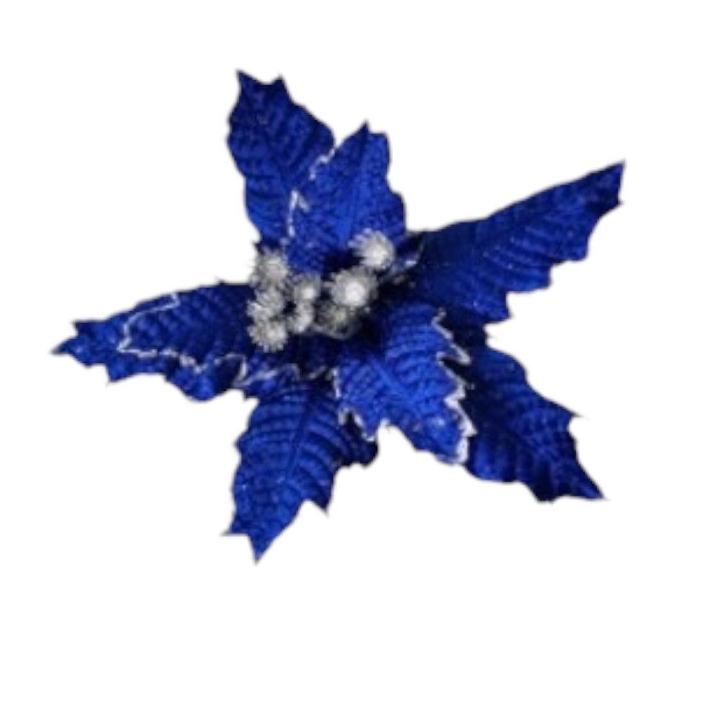 9&#x22; Blue Floral Pick with Silver Accents &#x2013; Elegant Christmas Decoration Flower
