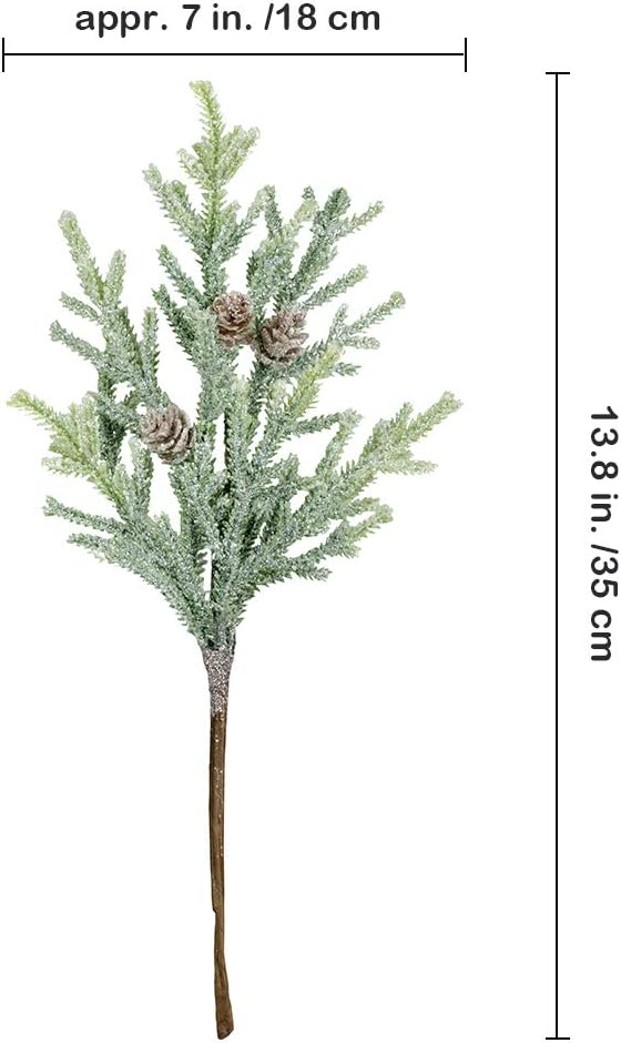 Stems Snowy Glittered Pine Spray with Mini Pinecones for Christmas Holiday Greens Seasonal Floral Arrangement Centerpiece Winter Wedding D&#xE9;cor 13.8&#x22; Tall