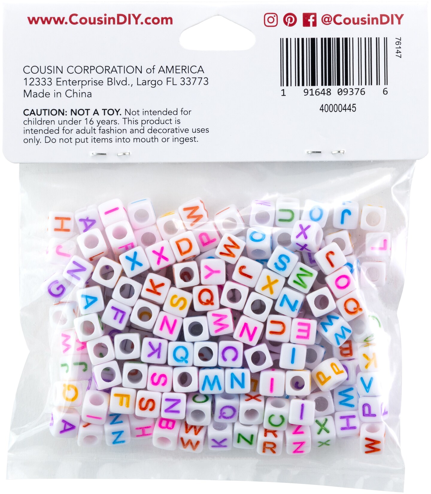 CousinDIY Alphabet Beads 6mm 160/Pkg-White With Multicolor Letters