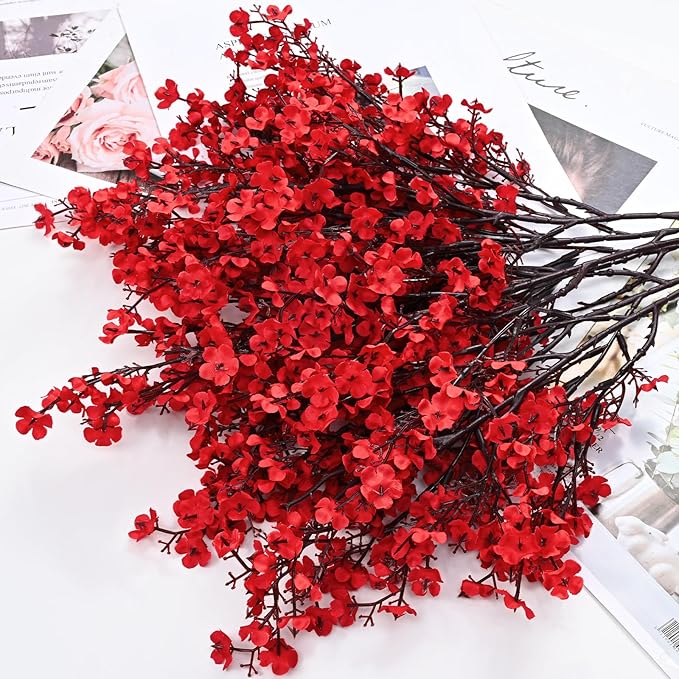 10Pcs Real Touch Silk Flowers Faux Artificial Flowers for Decorations, Babys Breath Artificial Flowers Bulk for Christmas Decor Floral Arrangement