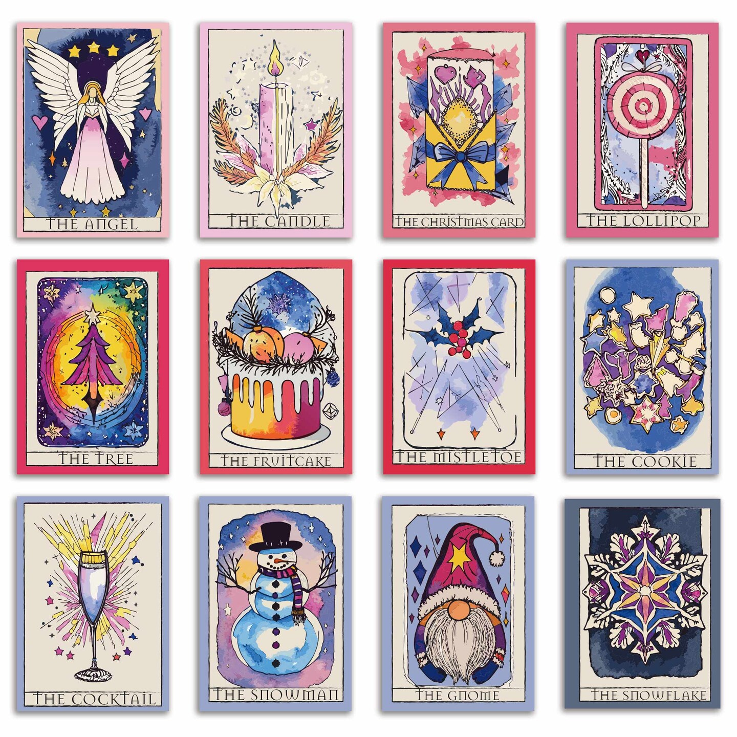 Tarot-Inspired Christmas Cards - 24-Pack Holiday Greeting Cards with 24 Unique Mystical Designs, Perfect for Sharing Merry Christmas & Holiday Wishes with a Magical Twist, Blank Inside for Personalized Messages Enchanting and Artistic Stationery Set