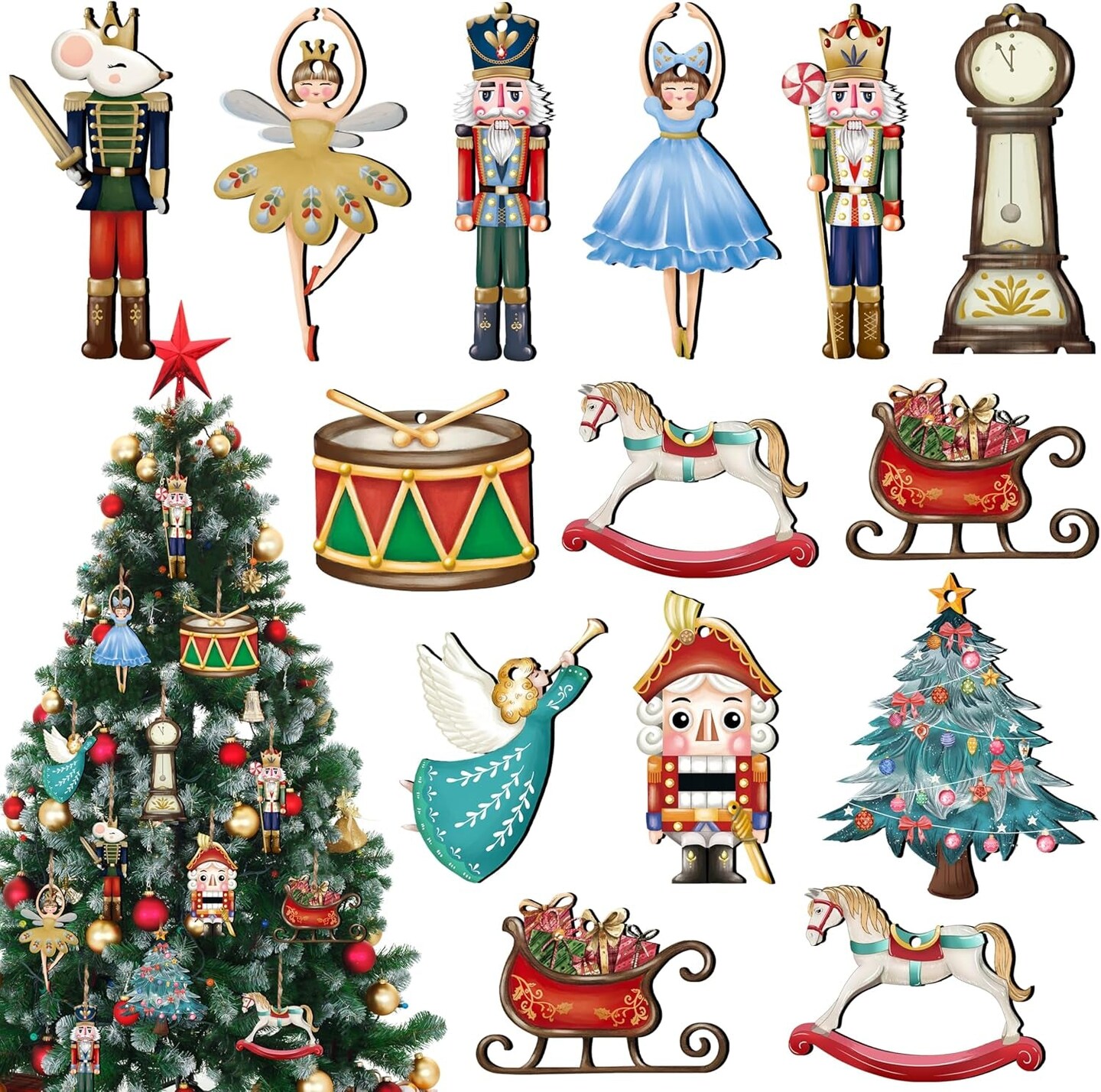24 Pieces Christmas Nutcracker Wooden Ornaments Wood Hanging  24 Pieces Christmas Nutcracker Wooden Ornaments Wood Hanging Decoration Set main image 0