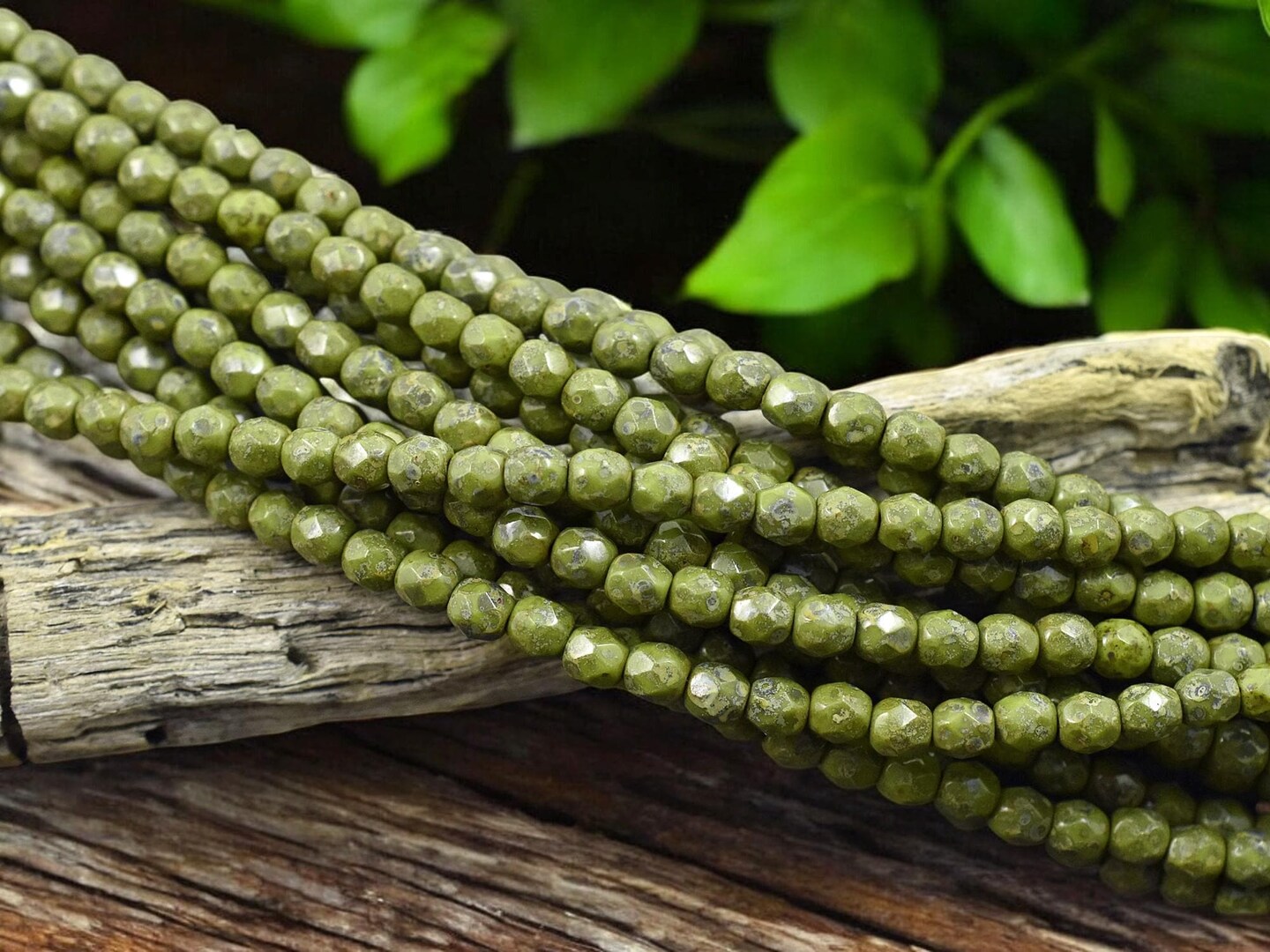 *50* 4mm Silver Travertine Washed Opaque Olive Green Fire Polished Round Beads