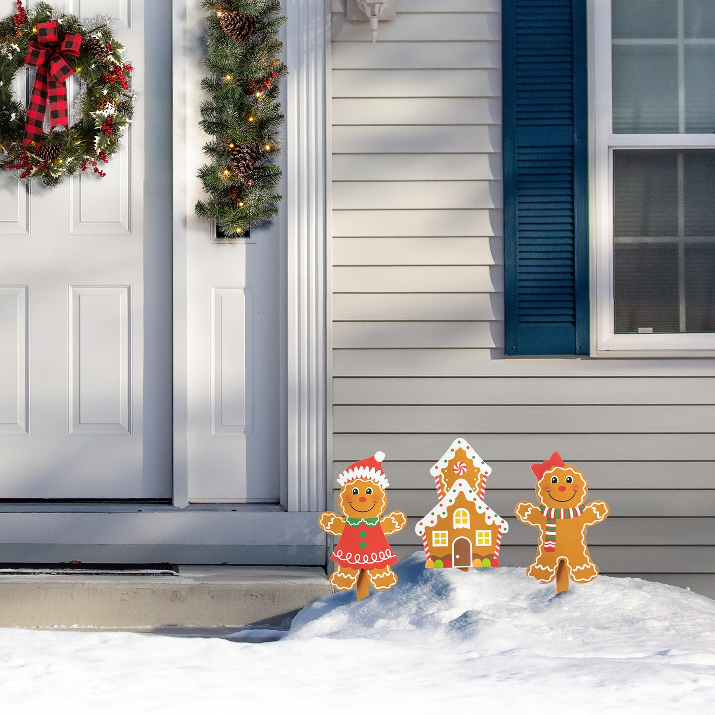 Set of 3 Wooden Gingerbread Man Yard Stake