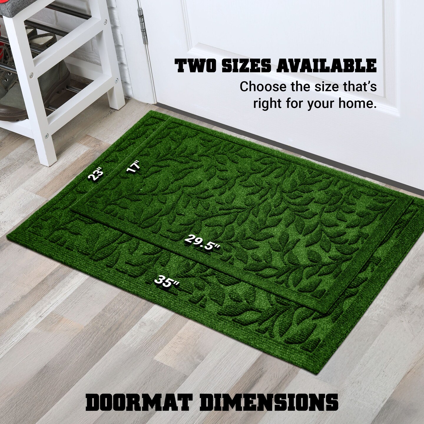 G128 Home Entrance Green Leaves Door Mat | 17x29.5 In | Thick Absorbent Natural Rubber Non Slip, Indoor/Outdoor, Easy Clean, Welcome Mats for Front Door/Patio/Garage