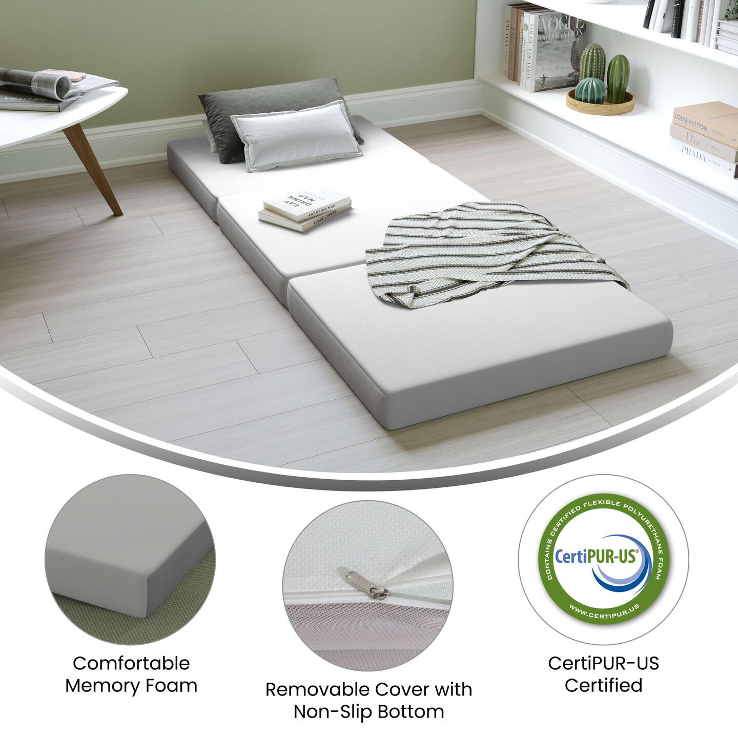 Emma and Oliver Nova Cooling Tri-Fold Memory Foam Mattress in a Box with Supportive Foam Base and Washable Cover