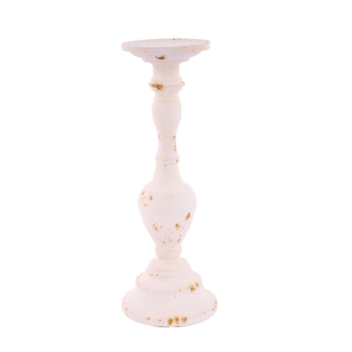 Antique White Distressed Tin Candle Holder &#x2013; 14.75&#x22; Rustic Farmhouse D&#xE9;cor for Pillar or Taper Candles