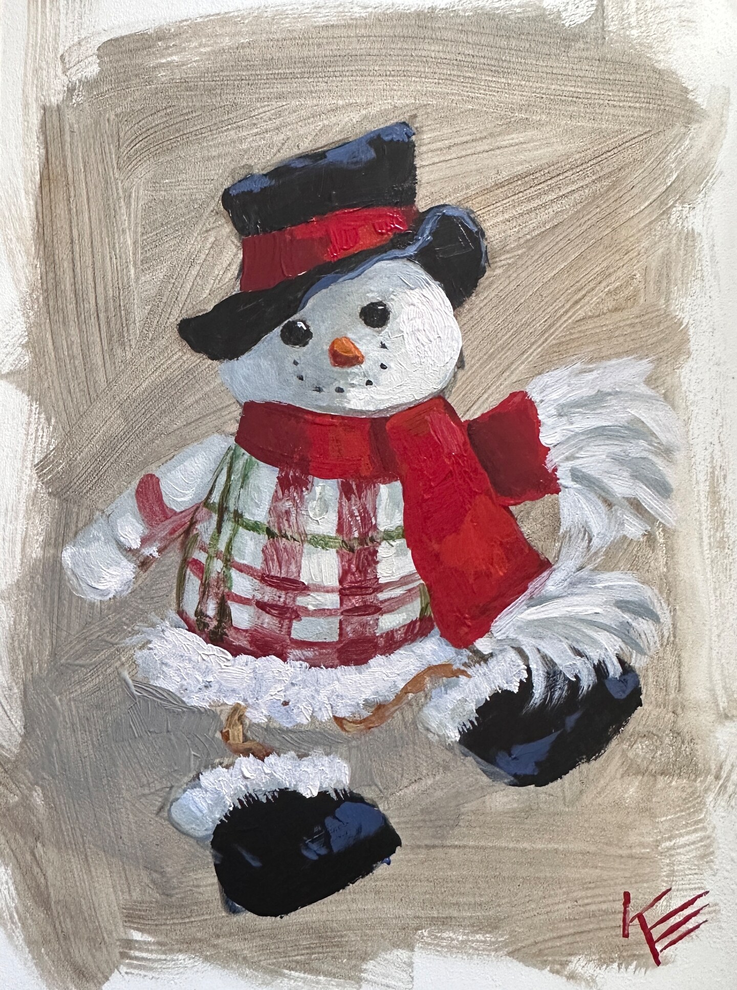 スノーマンペイント Original Snowman Painting in acrylic by Krista Eaton 6”x8” on