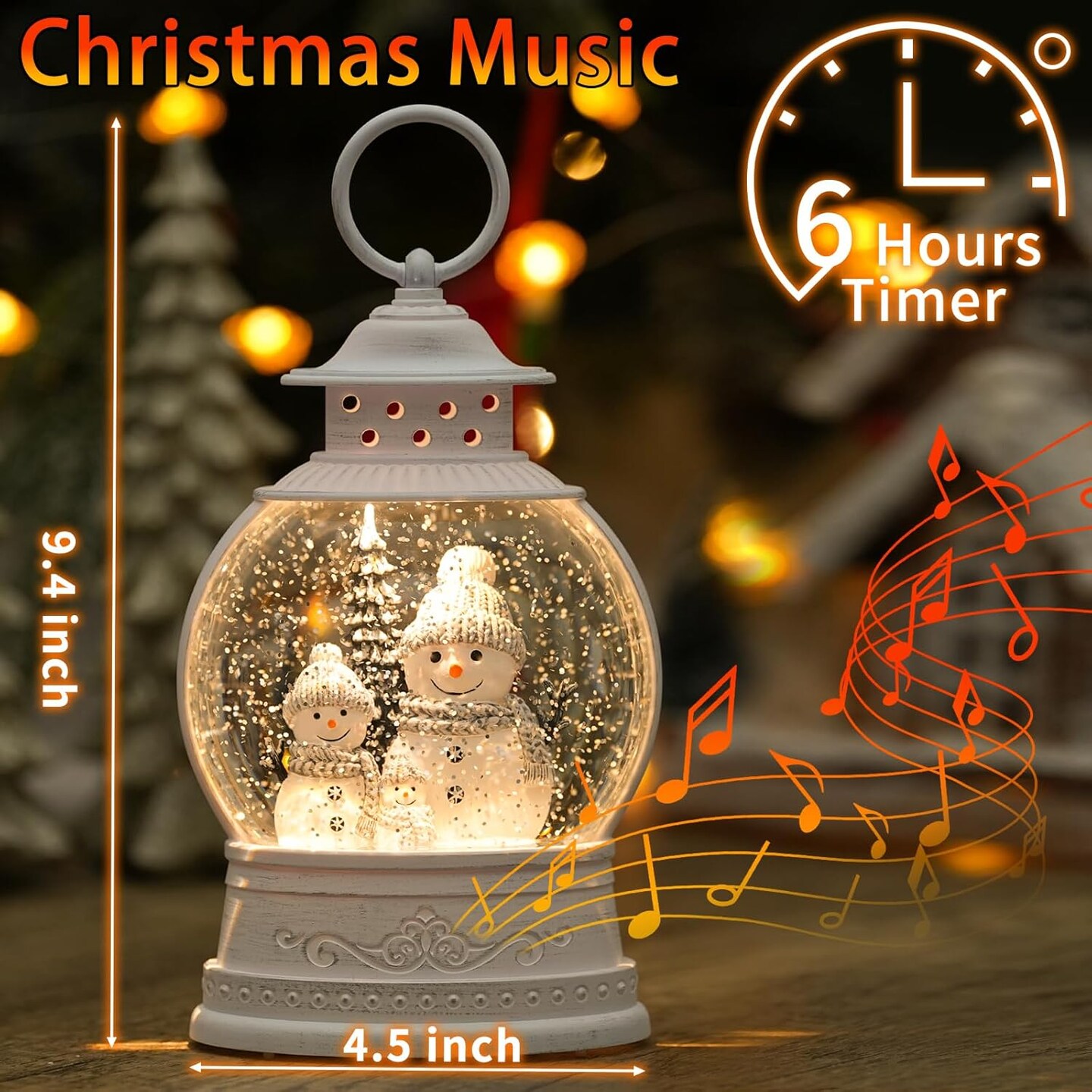 Christmas Snow Globe Lantern, Musical Lighted Snowman Snow Globes with 6H Timer, Battery &#x26; USB Operated Spinning and Swirling Glitter Snow Globes Christmas Decorations