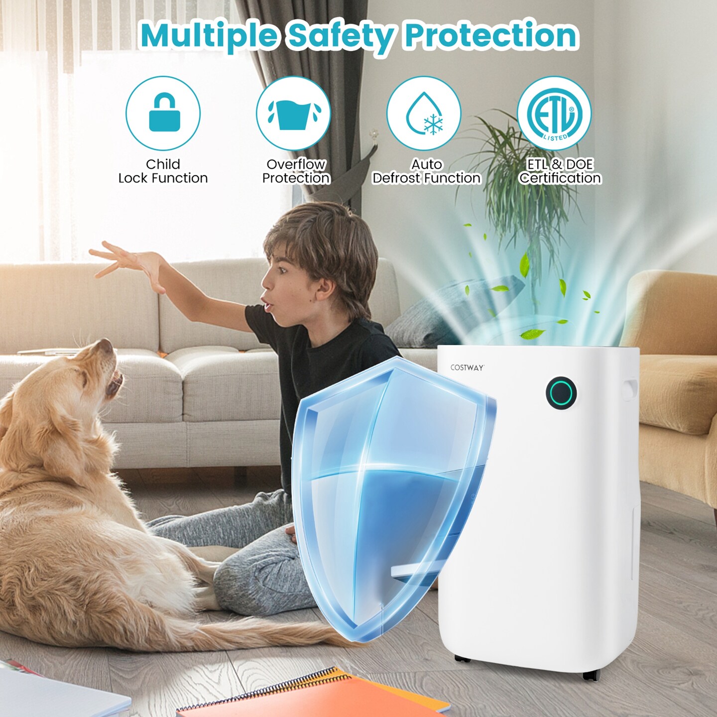 Costway 73-Pint Quiet Dehumidifier with 5 Modes 4,500 Sq. ft Coverage Area for Home &#x26; Basements