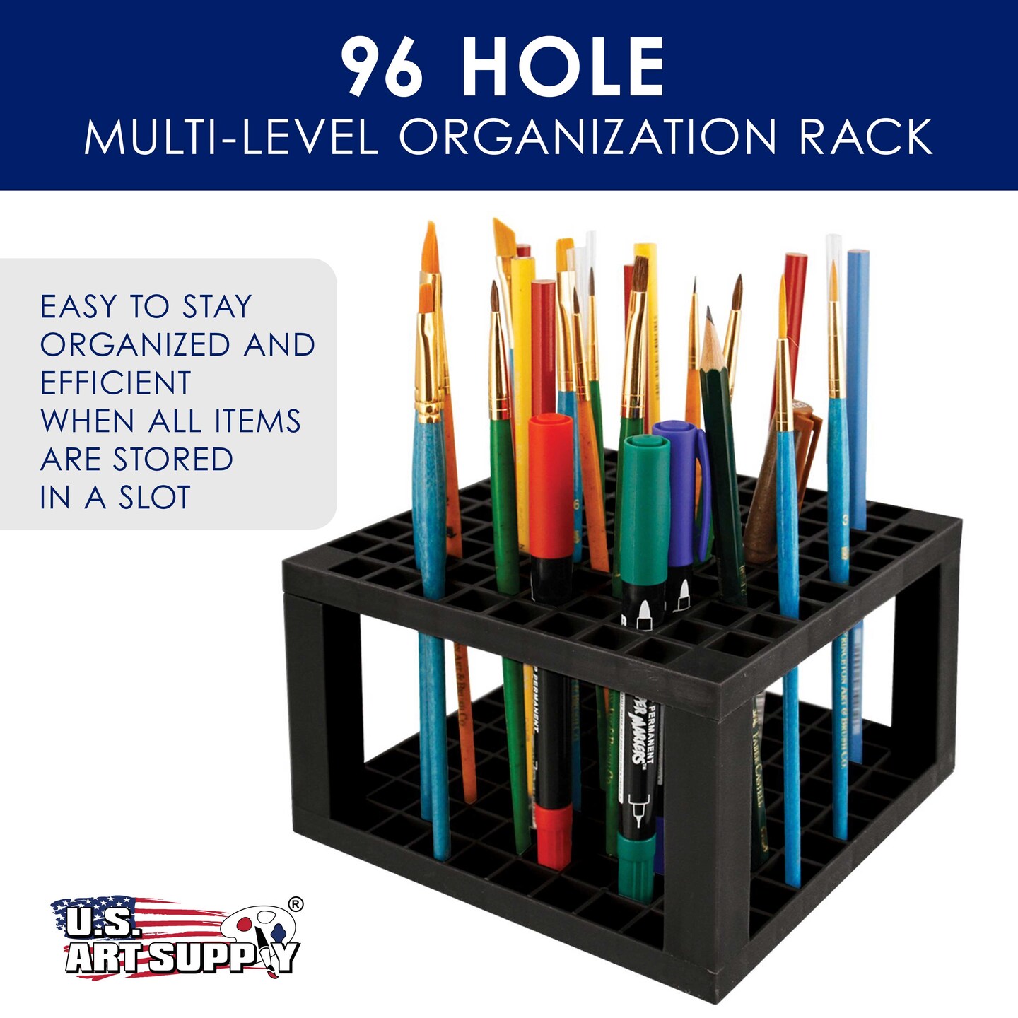 96 Hole Plastic Pencil &#x26; Brush Holder - Desk Stand Organizer Holder for Pens, Paint Brushes, Colored Pencils, Markers