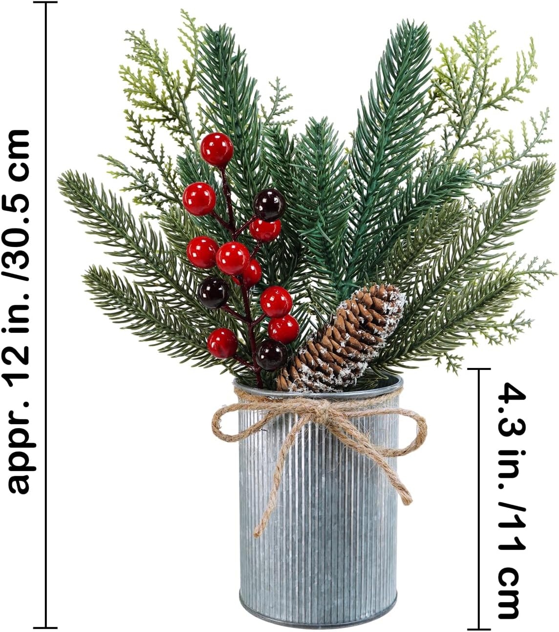 3 Pack Christmas Artificial Potted Plants Christmas Greenery Red Berry and Snowy Pinecone in Small Rustic Galvanized Metal Pot Farmhouse Centerpiece for Holiday Winter Home Tiered Tray Tabletop