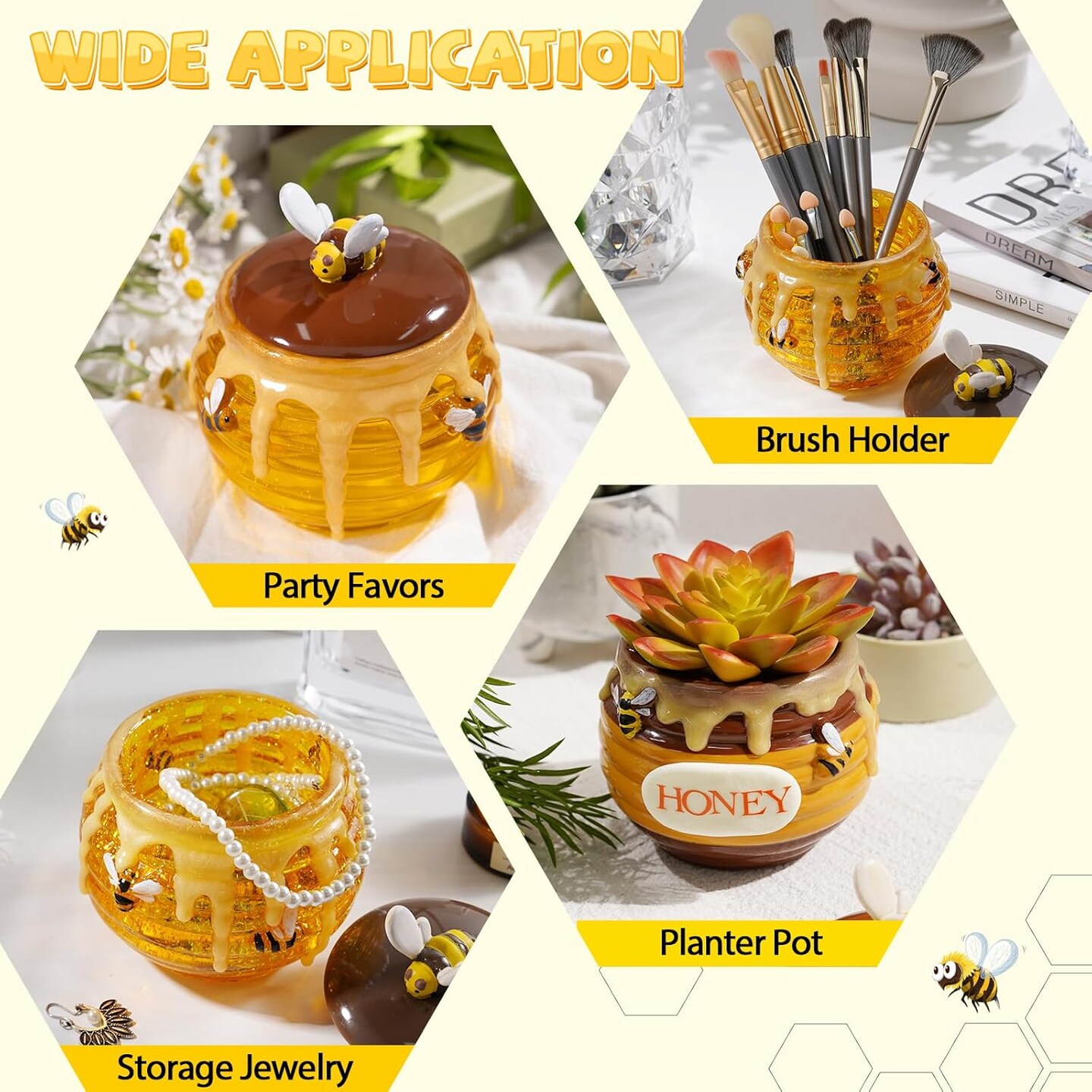 LET&#x2019;S Resin Honey Jar Resin Molds Silicone, Large Resin Jar Molds with Lid and Bee, Honeycomb Shape Jar Molds for Epoxy Resin Casting Craft, Container Pot,Candle Holder,Party Favors,Christmas Gifts