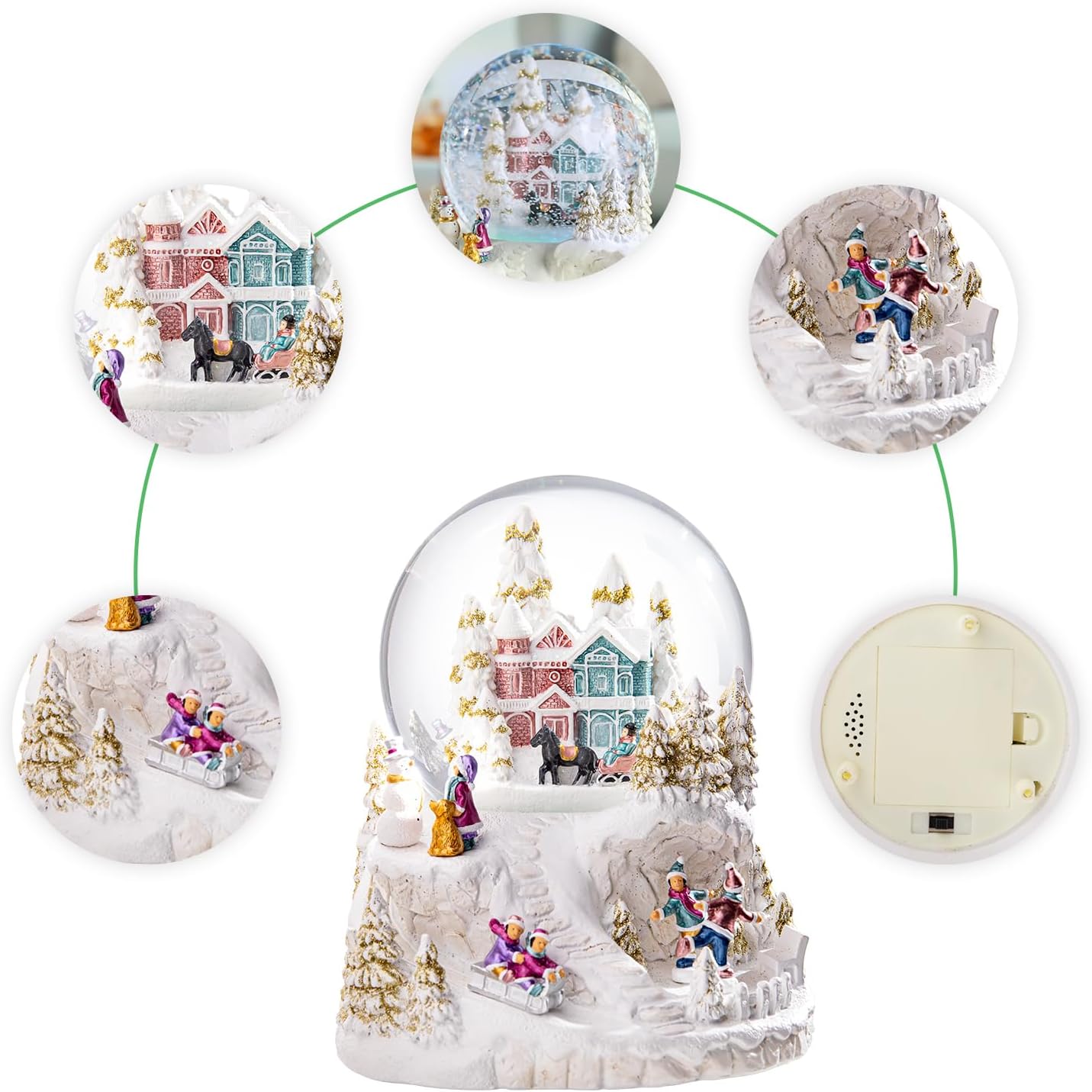 Christmas Snow Globe - Village Style Musical Snow Globe with Color Changing Led Lights, Christmas Decorations with Music Box Gifts for Girls Kids, Decorations for Christmas &#x26; Birthday