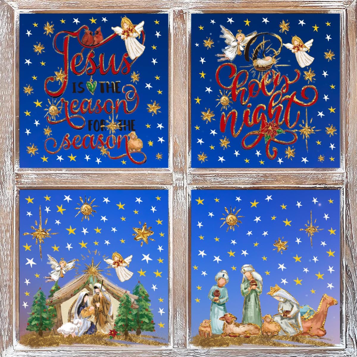 251 PCS Christmas Window Cling Sticker, Nativity Scene Holy Night for Home Party Supplies Shop Window Glass Display Decoration