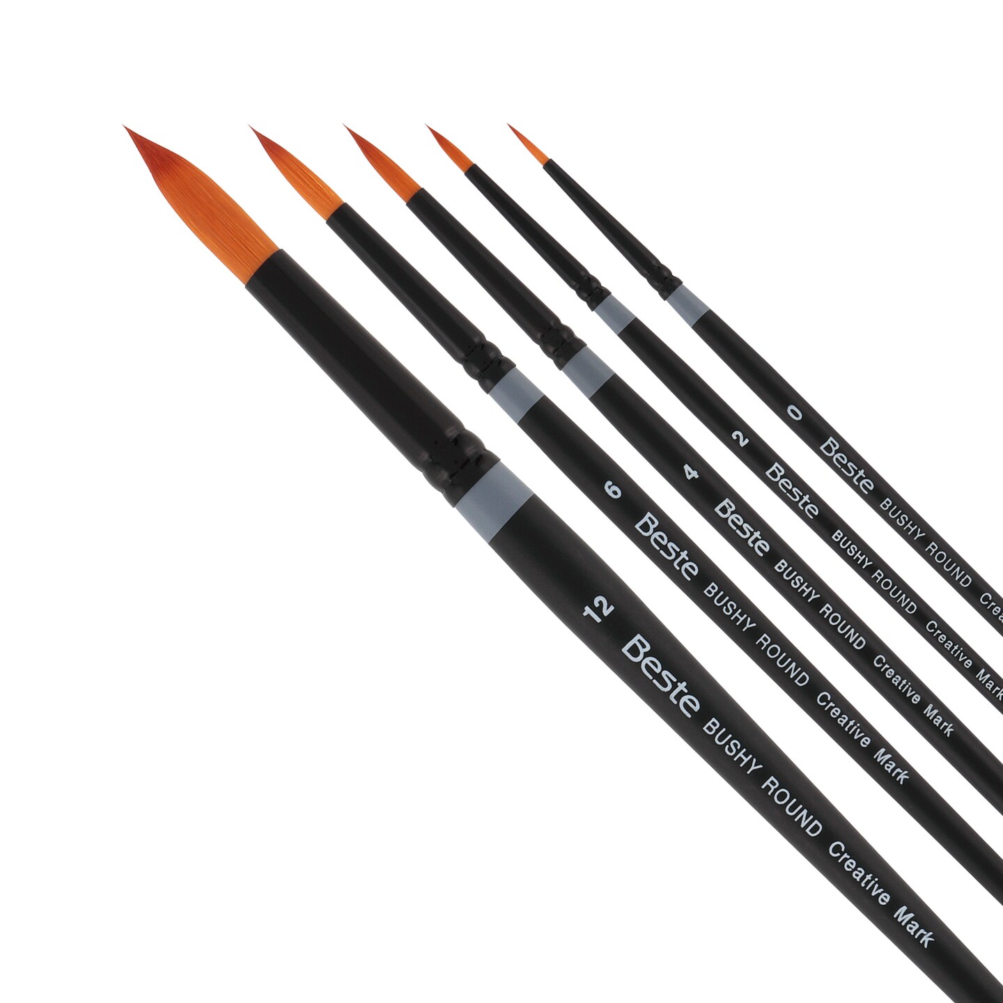 Creative Mark Beste Golden Taklon Bushy Round Set of 5 Artist Paint Brush, Professional Watercolor Brushes, For Acrylic Painting, Short Handle, Sharp Edges, Hand-Tied & Shaped