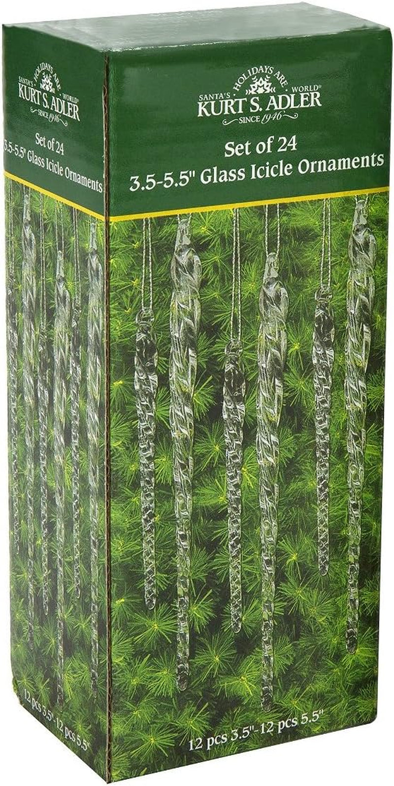 3-1/2-Inch-5-1/2-Inch Clear Glass Icicle Ornament Set of 24 Pieces (1)