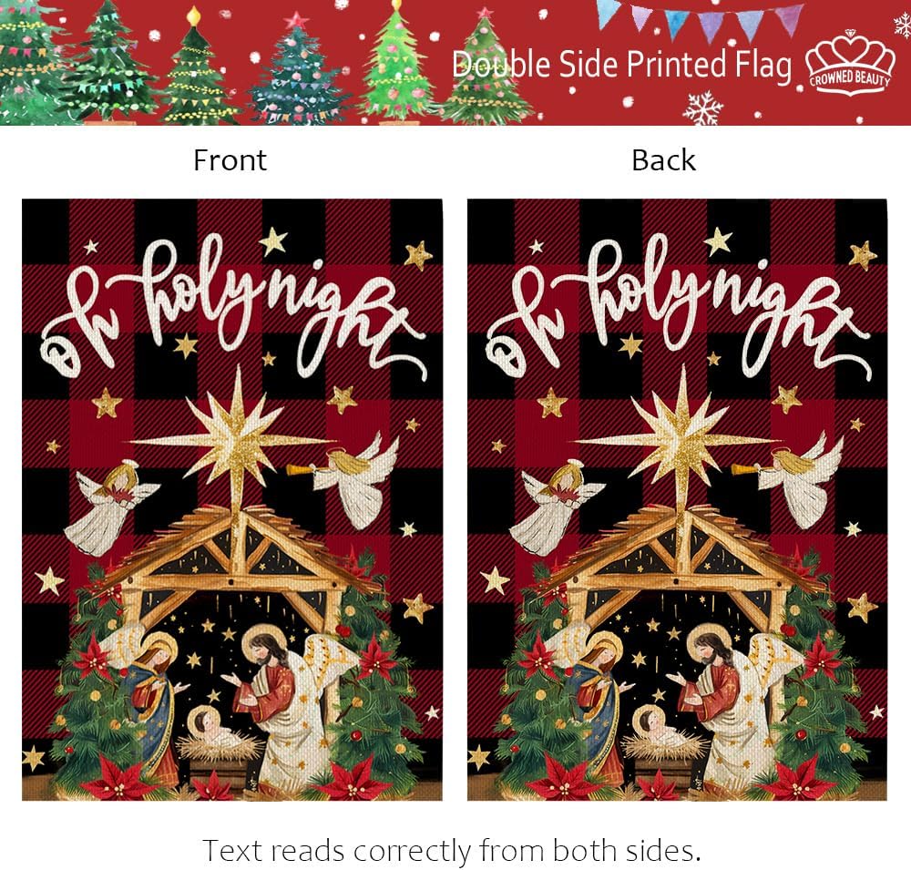 Christmas Holy Night Garden Flag 12x18 Inch Double Sided Small Burlap Holiday Nativity Yard for Outside
