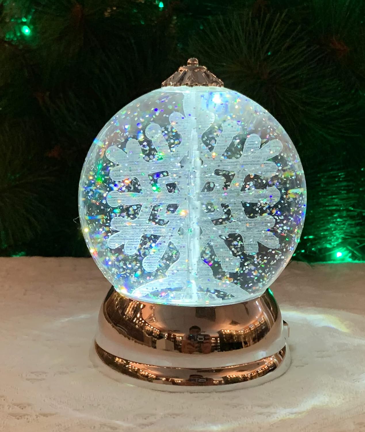 Christmas Decor Lighted Snow Globe with Spinning Snowflake, Battery Operated (not Included) - 6.5&#x22; H x 4.5&#x22; W x 4.5&#x22; D