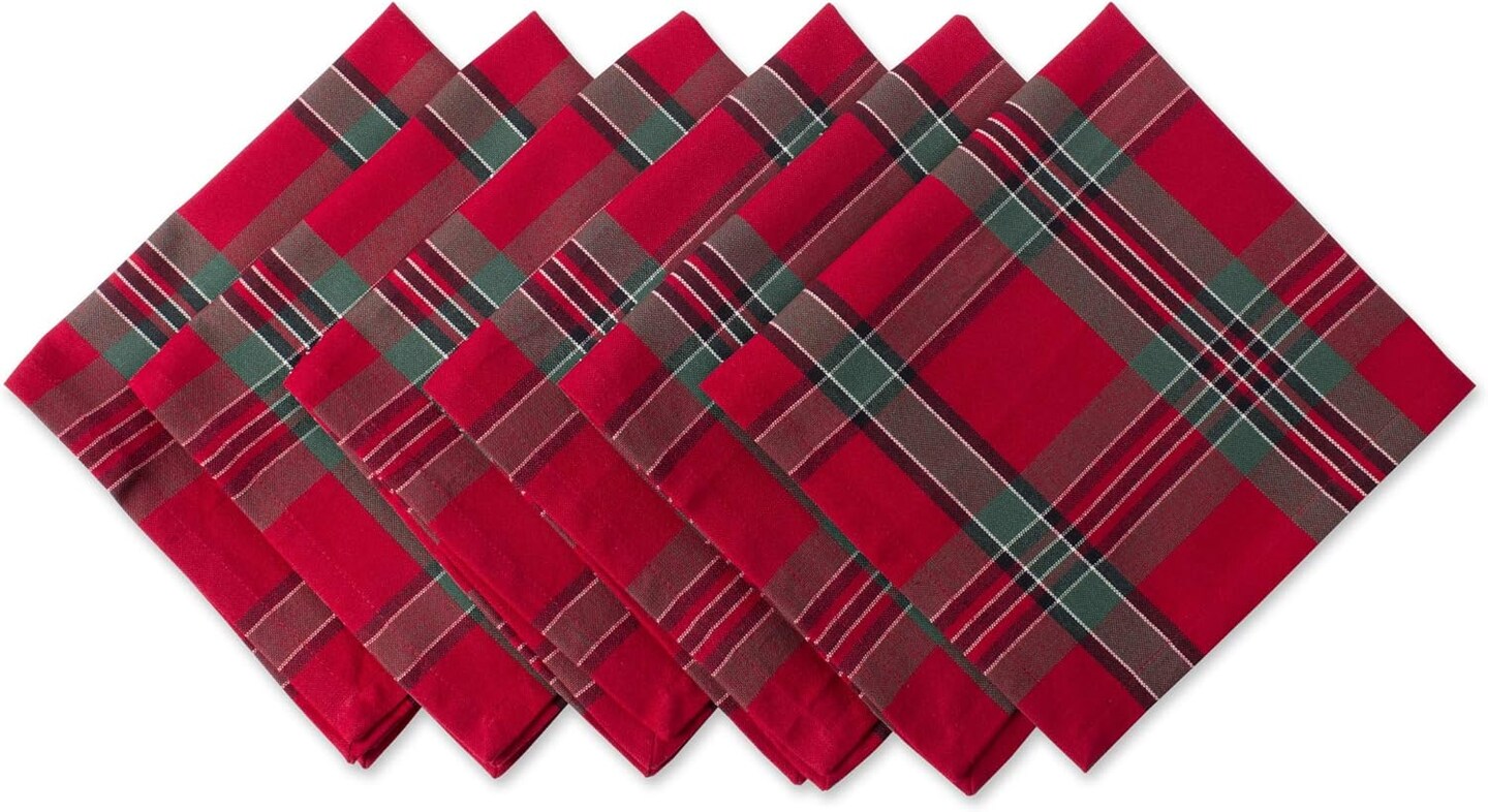 Farmhouse Christmas Plaid Dining Table &#x26; Kitchen D&#xE9;cor, Holiday Napkin Set, 18X18, Red &#x26; Green, 6 Count