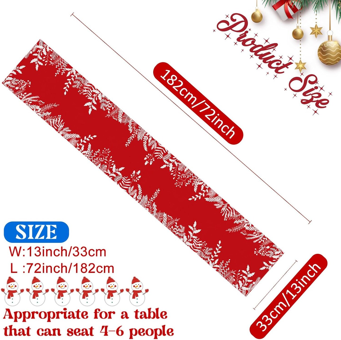 Christmas Table Runner Red Table Runner, Linen Holiday Table Runners 72 Inches Long, Holly Leaf Christmas Runner for Table Dining Kitchen Party Christmas Decorations Indoor Home Decor
