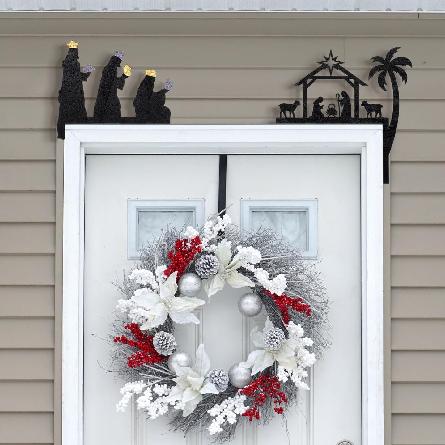 2 Pcs 2024 Christmas Door Topper Jesus Nativity Top Door Frame Decoration Christian Front Door Corner Sign Decor Home Wooden Xmas Party Ornament Table Decor Props Gift for Wall Window DIY