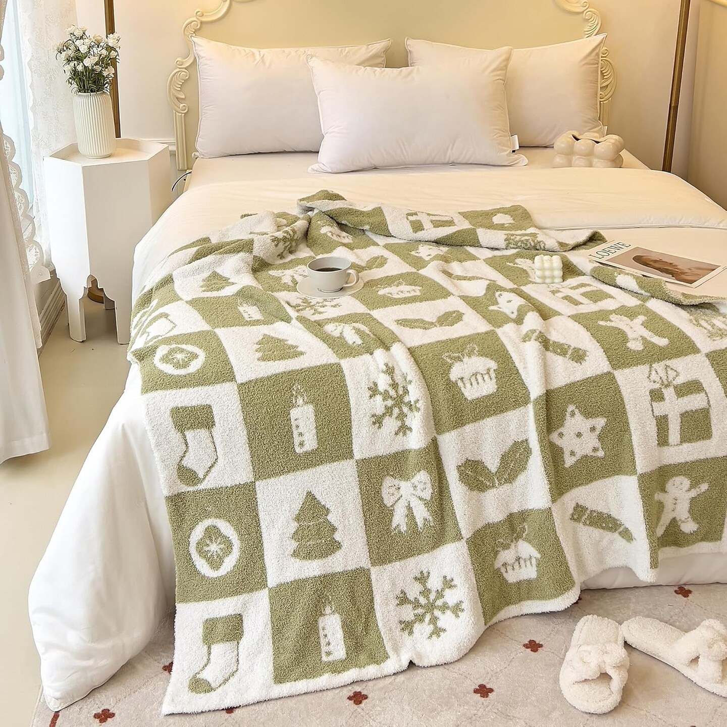Ultra Cozy Sage Green Christmas Checkered Throw Blanket Microfiber Checkerboard Blanket Knitted Gingham Lightweight Soft Warm Blanket for Sofa Bed Decor (Sage Green, 50 x 60 in)