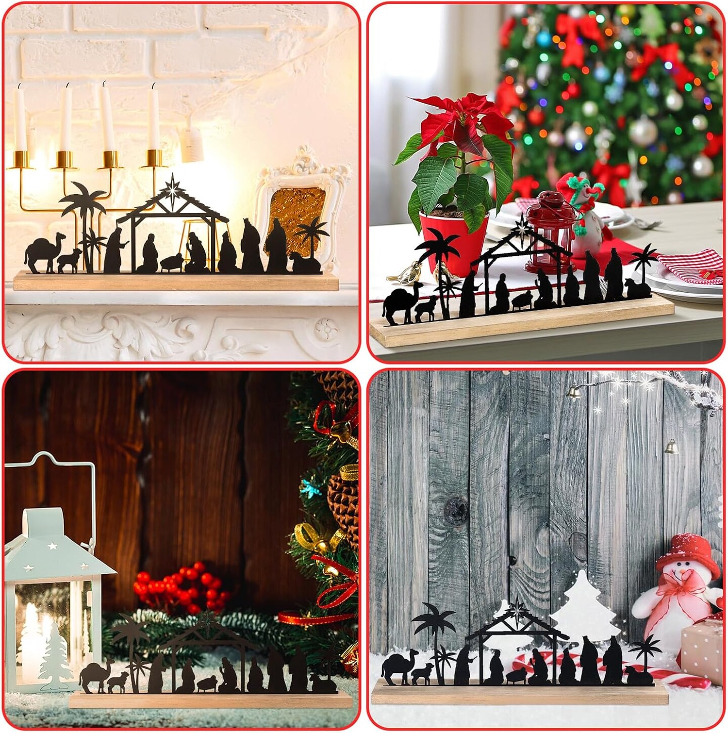 Nativity Sets for Christmas Indoor Decor Black Metal Nativity Scene with Wooden Base People Nativity Set Decorations for Christmas Xmas Home Table Shelf (Classic)