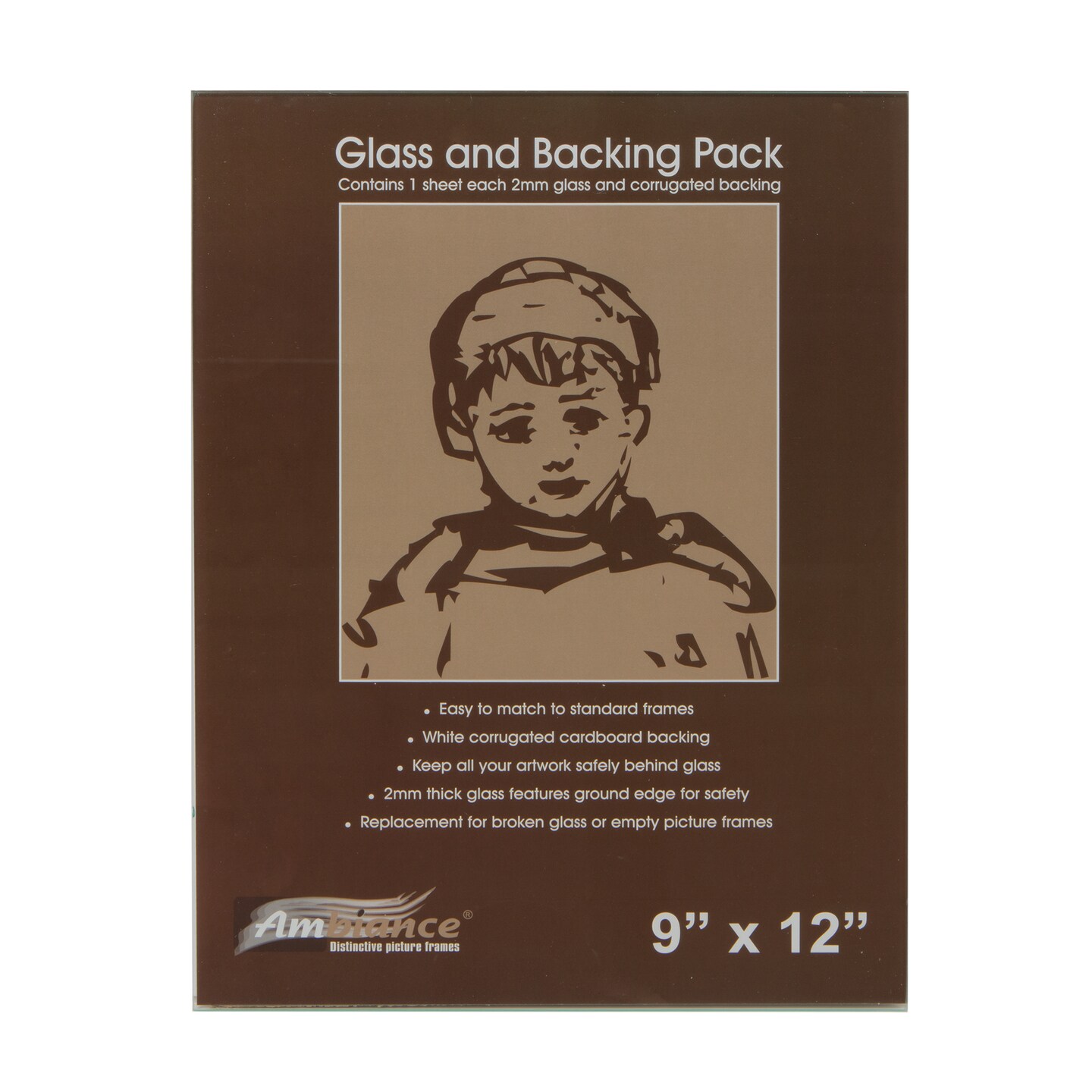 Ambiance Picture Frame Glass and Backing 9x12" - 6 Pack – 2mm Thick Glass Sheets with White Corrugated Cardboard Backing – Replacement Glass for Open-Back Frames