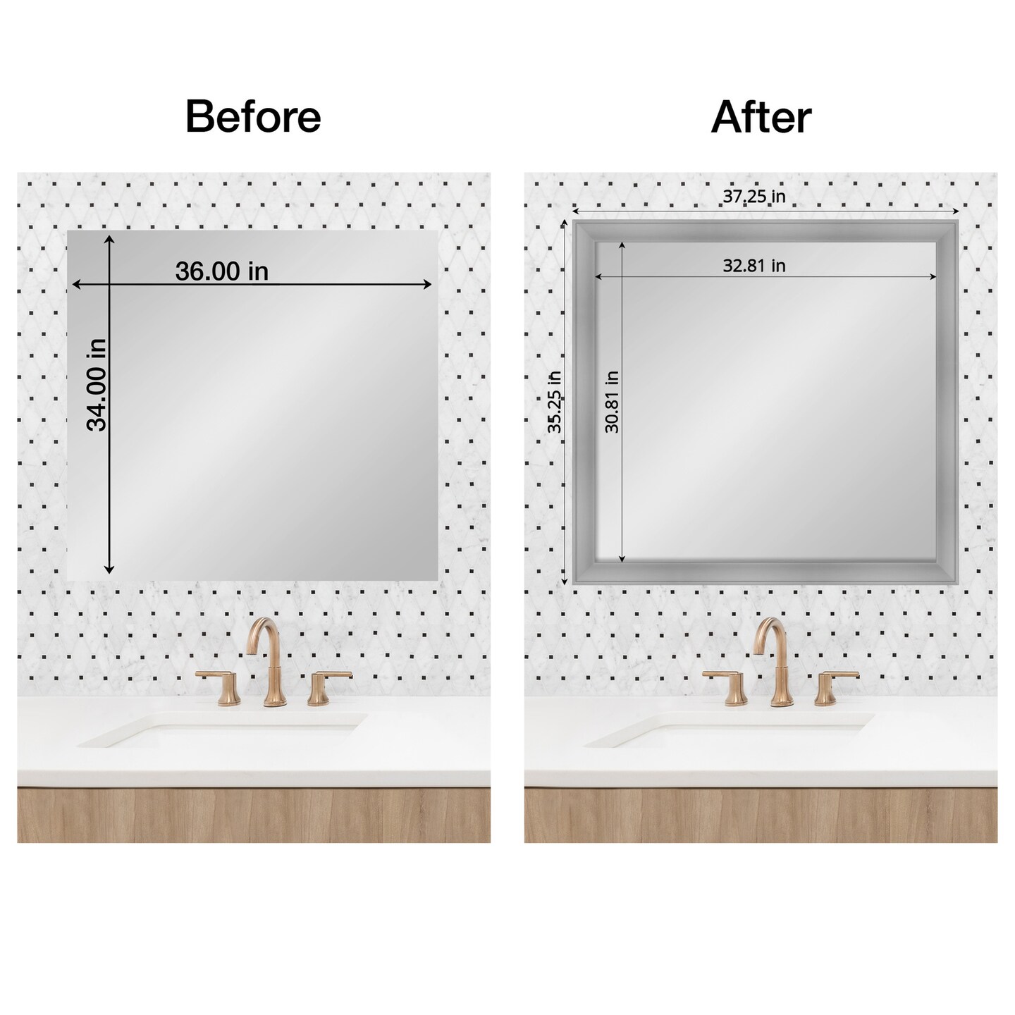 Amanti Art Mirror Makeover Bathroom Mirror Frame Border Kit - Fully Assembled Peel and Stick Frame - Mirror NOT Included - Flair Trim