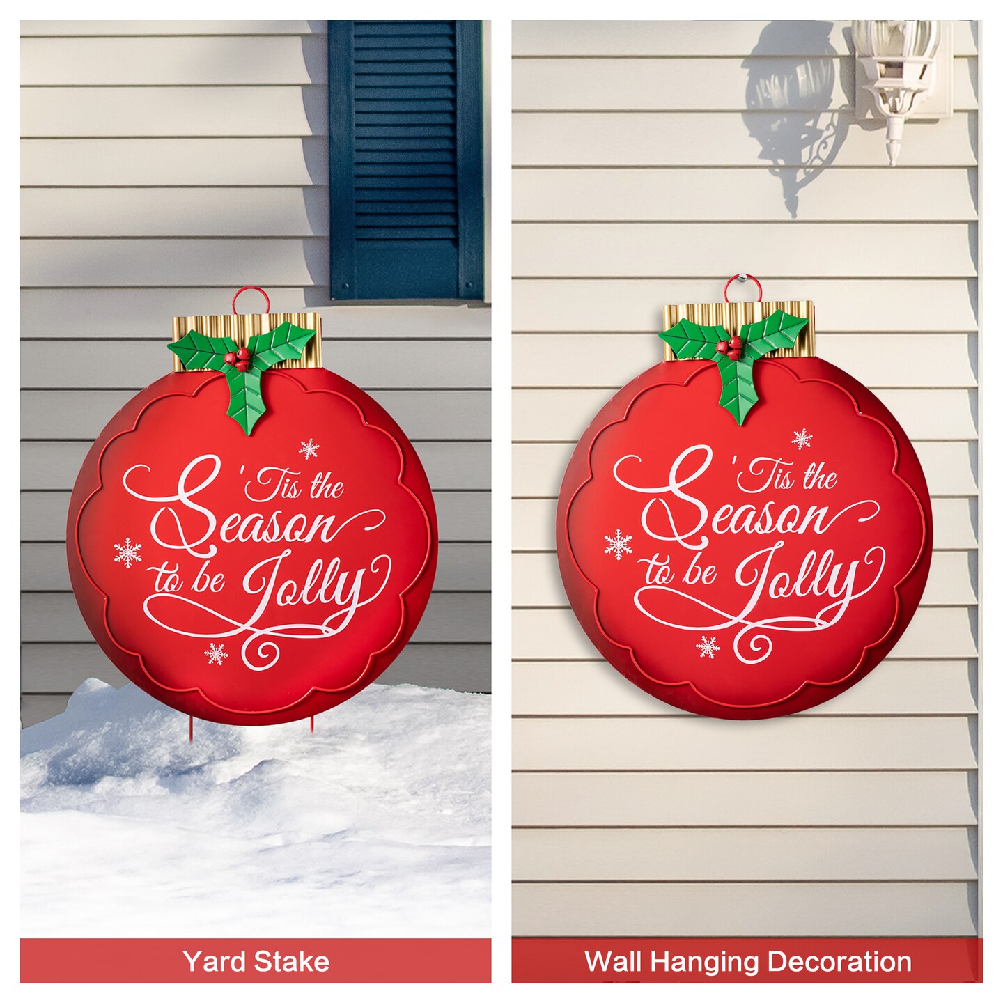 Set of 2 24"H Metal Christmas Ornament Yard Stake or Wall Décor