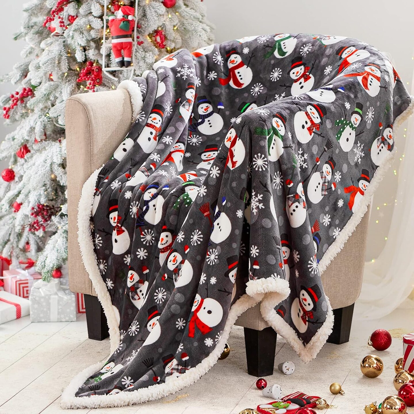 Christmas Throw Blanket, Fuzzy Fluffy Soft Cozy Blanket, Fleece Flannel Plush Microfiber Blanket for Couch Bed Sofa (50&#x22; X 60&#x22;, Snowman)