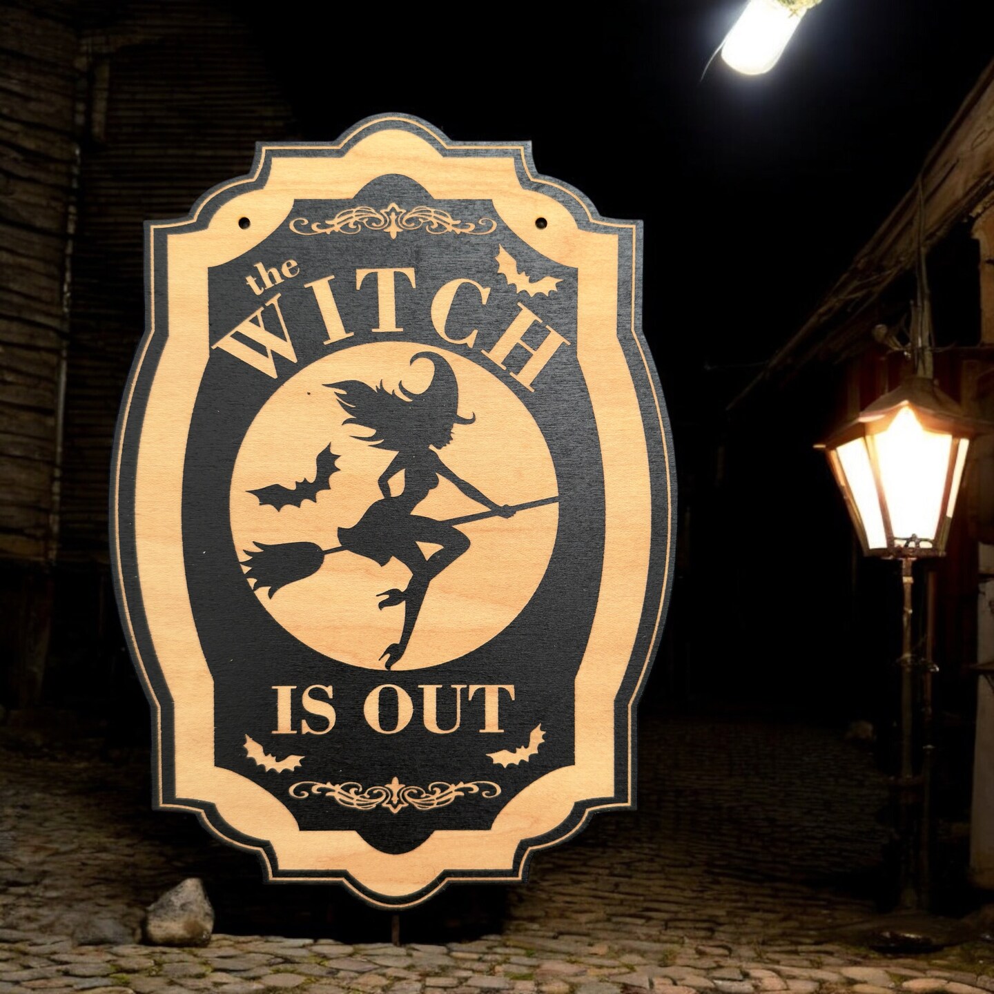 The Witch is Out - Black Halloween Door Sign 6x9 The Witch is Out - Black Halloween Door Sign 6x9