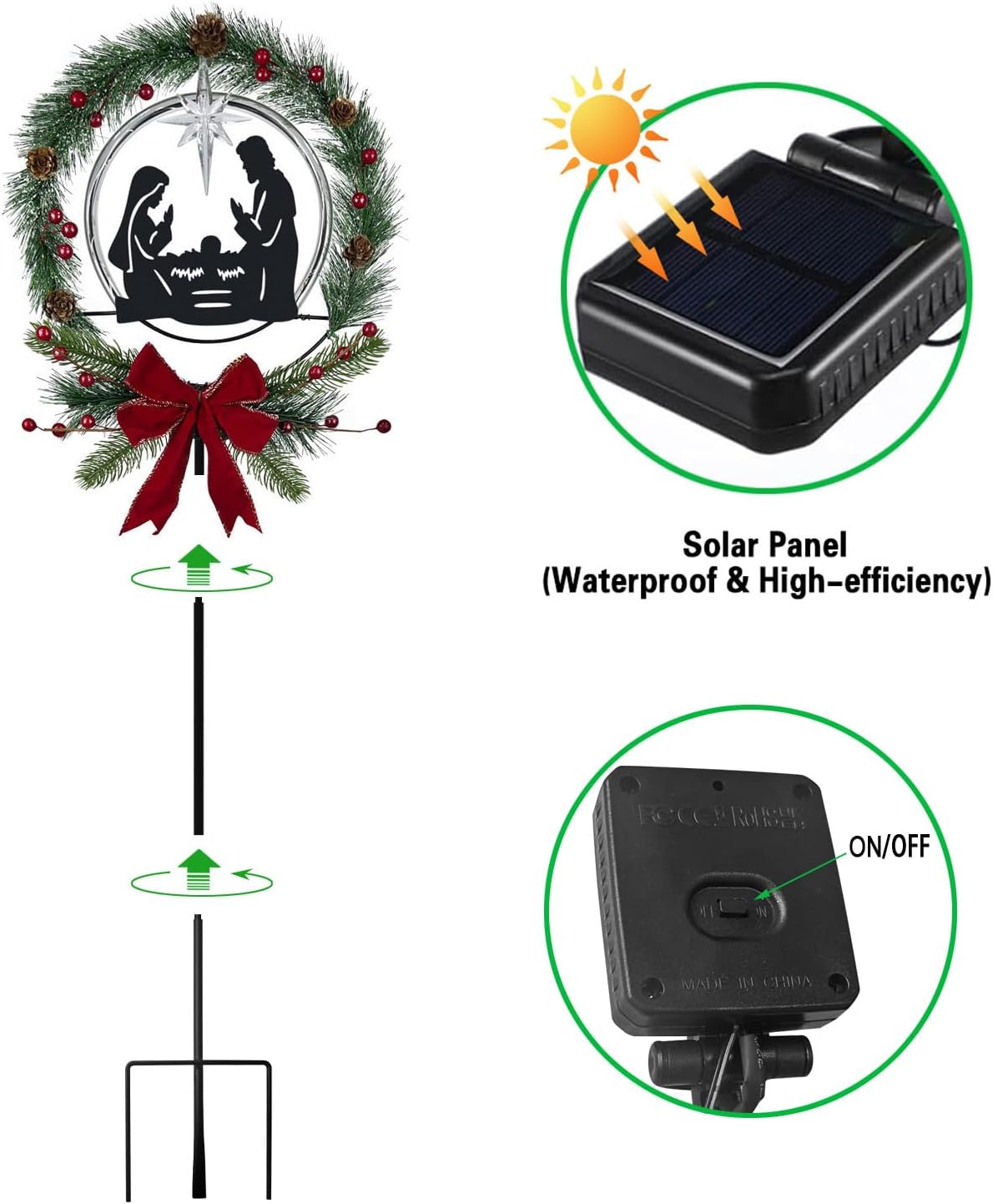 Solar Powered Nativity Scene, Christmas Yard Stakes Outdoor Christmas Decorations Garden Decor for Outside