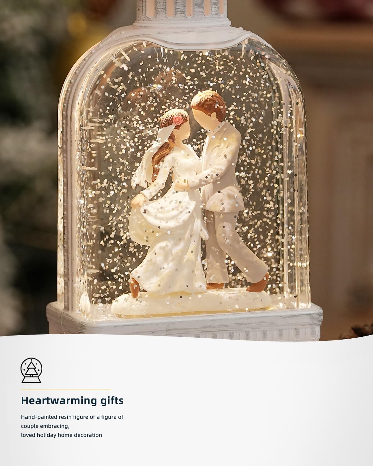 Wedding Lighted Snow Globe with 6H Timer Newlywed Gifts,Happiness Christmas Snow Globe Wedding Gifts Glittering Home Decoration for Engaged,Commemorative,Wedding Gift Christmas Decoration
