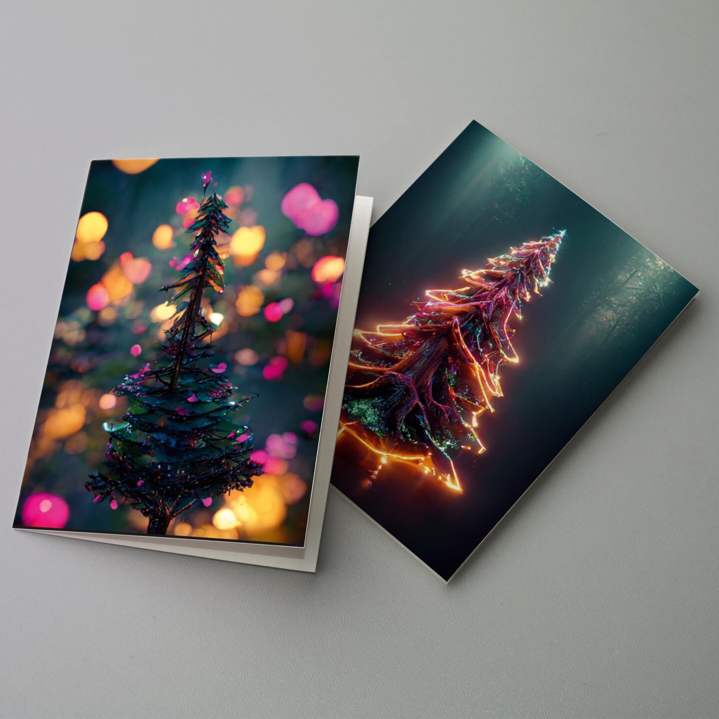 Modern Christmas Tree Cards - 24-Pack Holiday Greeting Cards with 6 Unique Illuminated Tree Designs, Perfect for Sharing Merry Christmas & Happy Holiday Wishes, Blank Inside for Personalized Messages - Elegant and Vibrant Festive Stationery Set