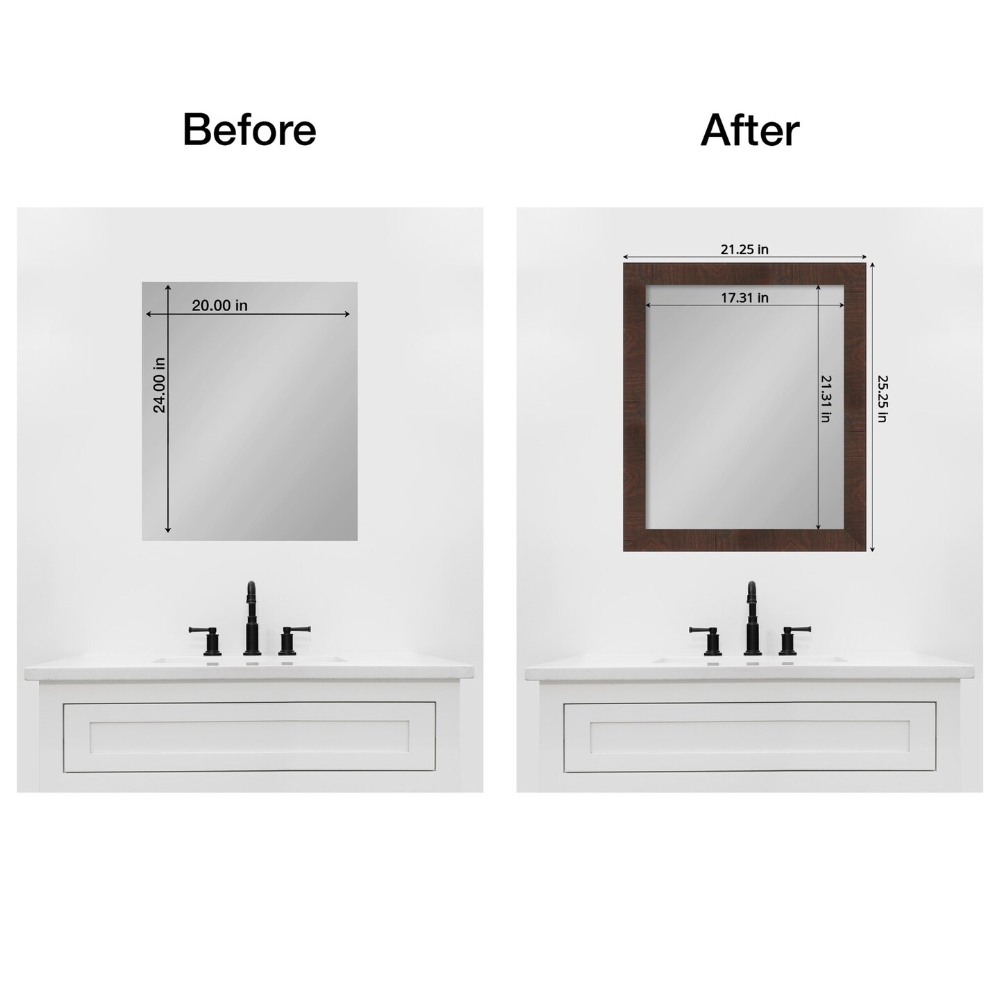 Amanti Art Mirror Makeover Bathroom Mirror Frame Border Kit - Fully Assembled Peel and Stick Frame - Mirror NOT Included - Wildwood Brown Narrow Trim