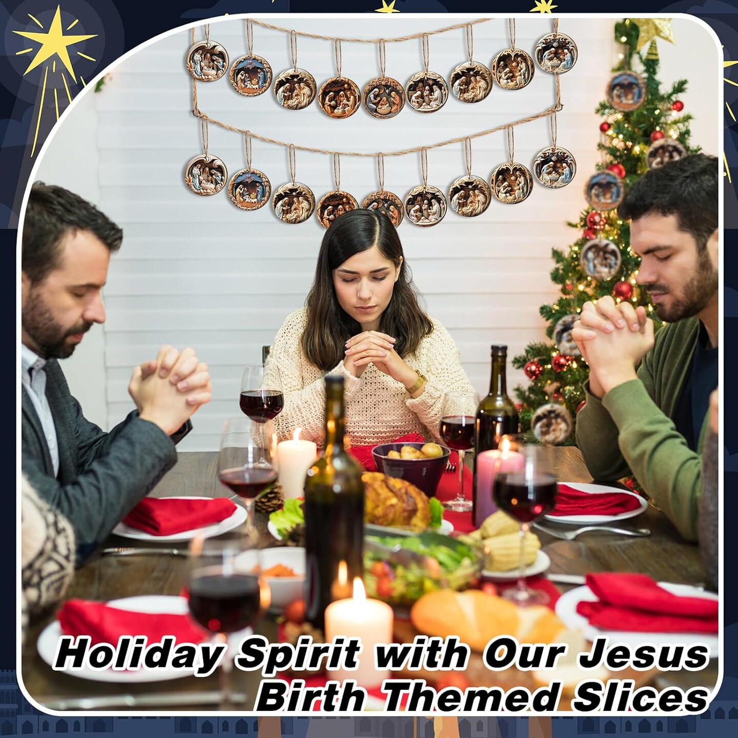 16 Pcs Nativity Scene Ornaments Religious Christmas Wooden Hanging Ornament 3D Nativity Christmas Ornament The Birth of Jesus Christian Christmas Decorations for Tree Xmas(Nativity)