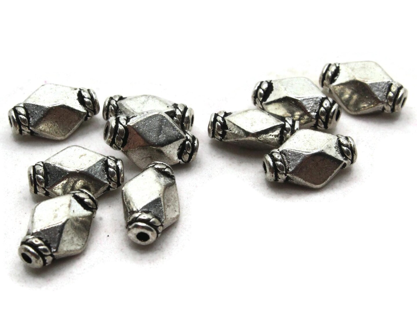10 12mm Antique Silver Faceted Diamond Beads with Rim Beads