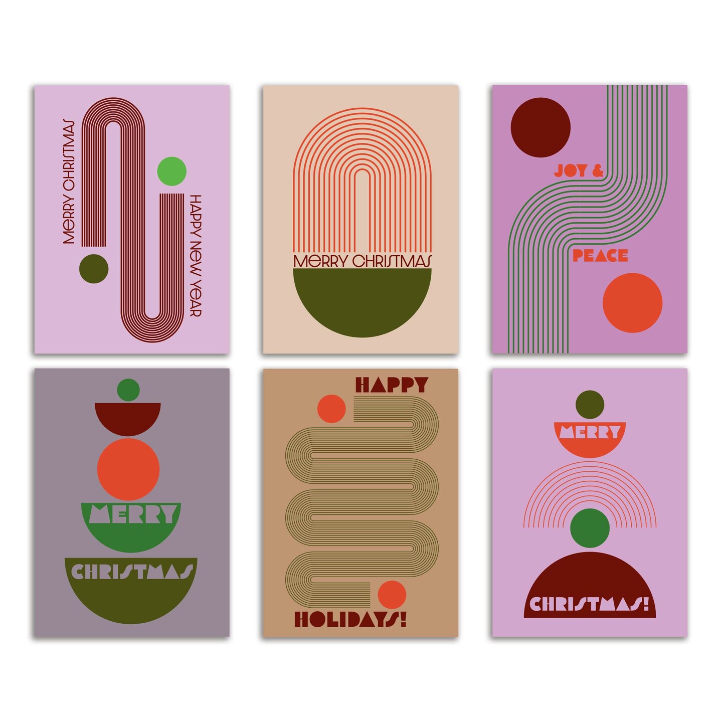 Modern Abstract Christmas Cards - 24-Pack of Holiday Greeting Cards with 6 Unique Geometric Designs, Perfect for Sharing Merry Christmas &#x26; Happy Holiday Wishes, Blank Inside for Personalized Messages - Stylish and Contemporary Festive Stationery Set