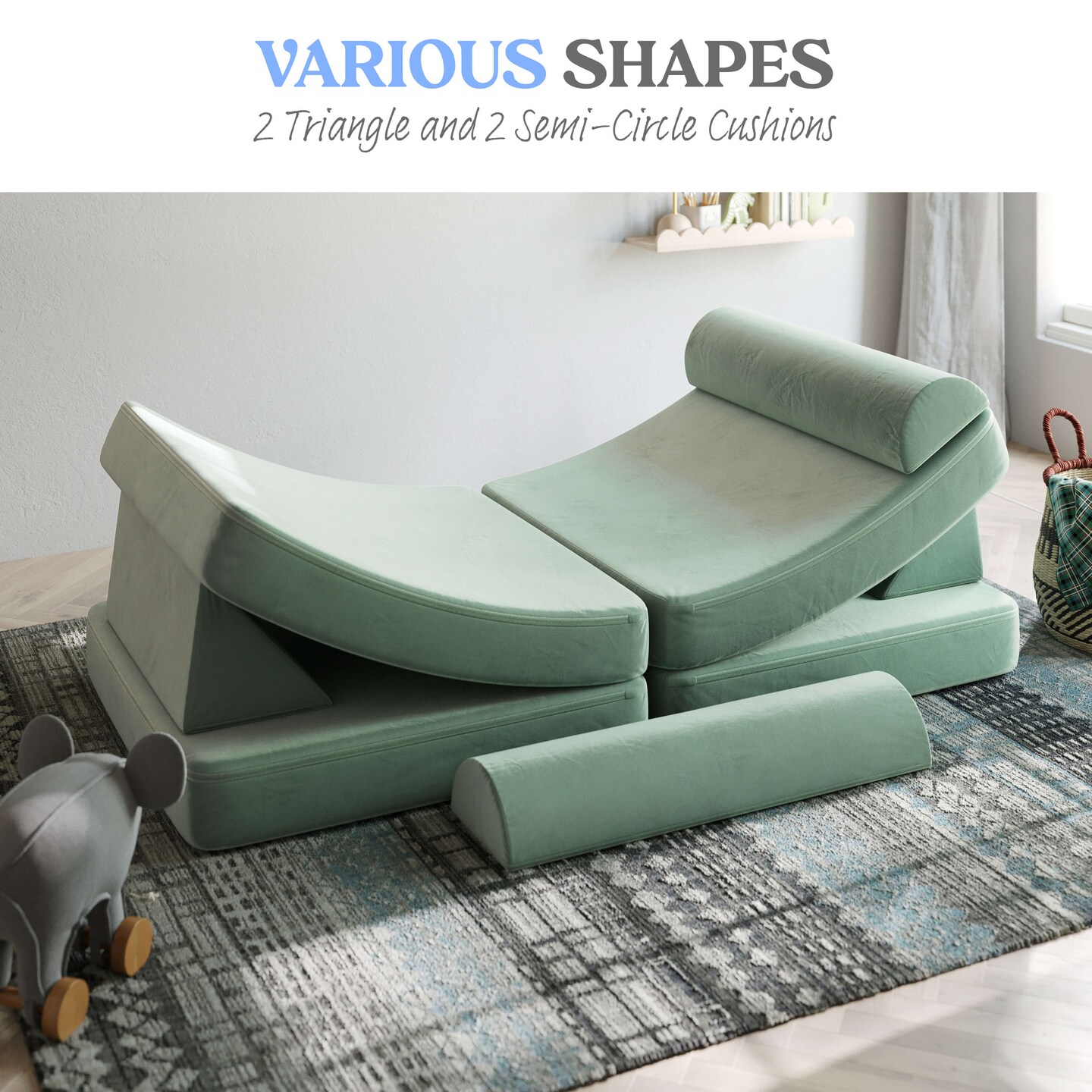 Emma and Oliver Conner Modular Play Couch for Kids with Convertible 6-Piece Design and Soft Foam Cushions