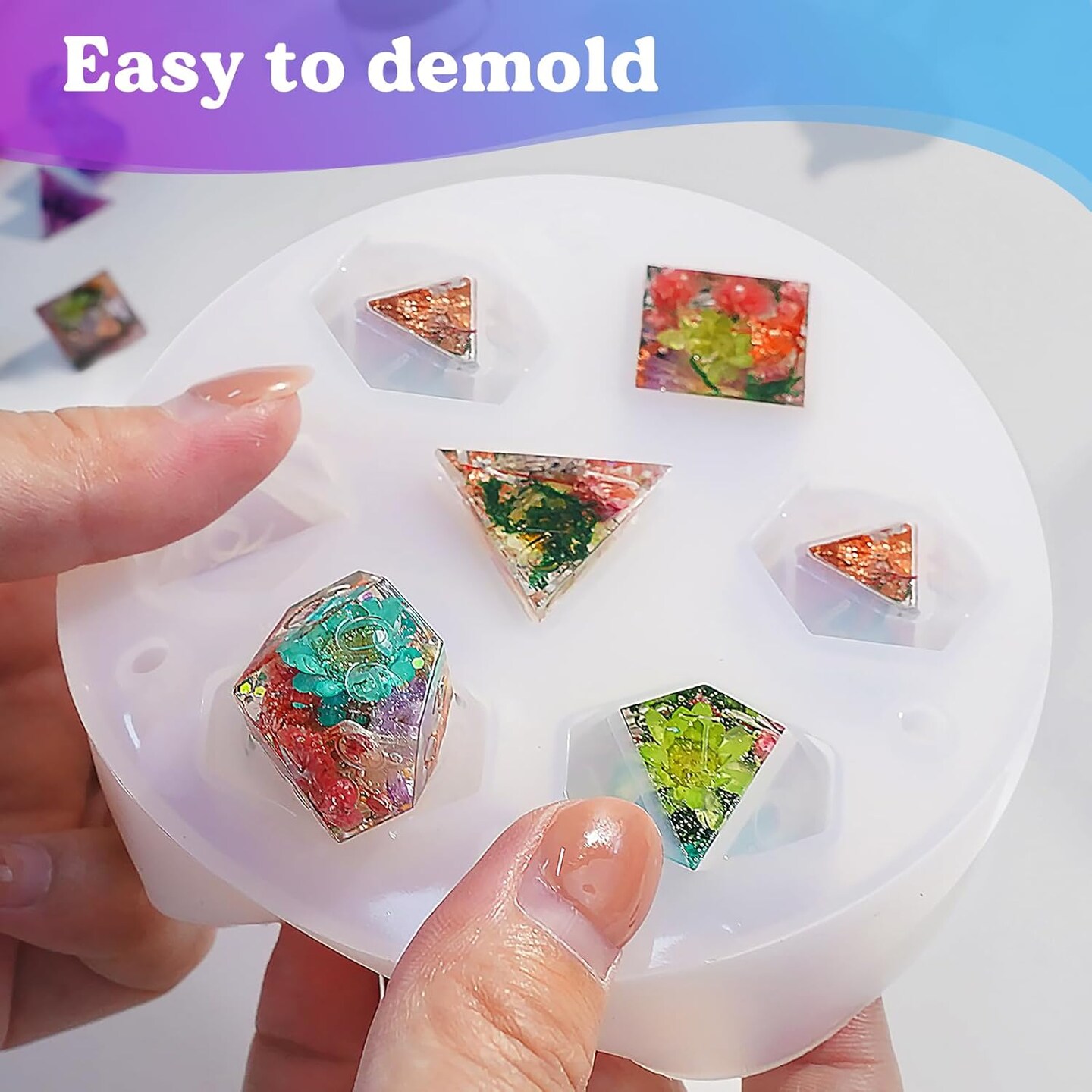 LET&#x27;S RESIN Dice Resin Molds Silicone, DND Dice Epoxy Resin Molds with 7 Standard Polyhedral Stereoscopic Dice Cavities, Silicone Molds for Epoxy Resin, DIY Dices Making, Table Board Game