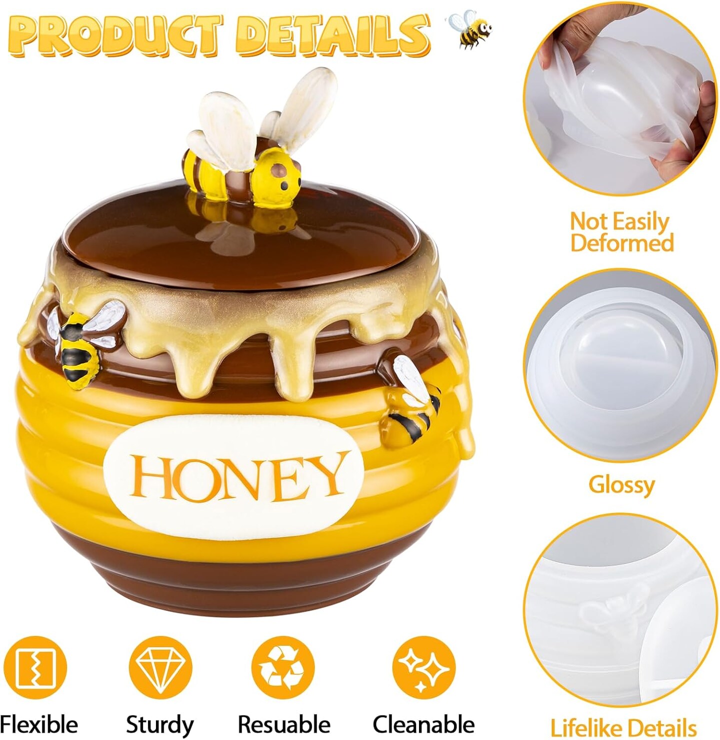 LET&#x2019;S Resin Honey Jar Resin Molds Silicone, Large Resin Jar Molds with Lid and Bee, Honeycomb Shape Jar Molds for Epoxy Resin Casting Craft, Container Pot,Candle Holder,Party Favors,Christmas Gifts