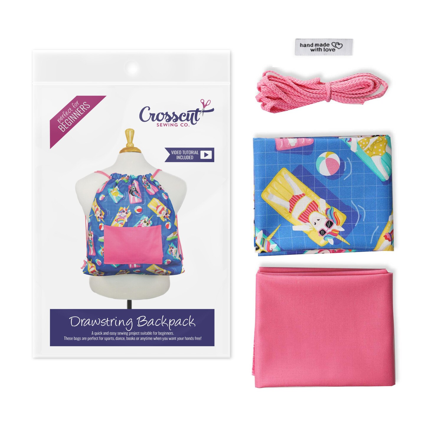 Crosscut Sewing Co.® Drawstring Backpack Sewing Project Kit - Beginner Sewing Kit - Sewing Kit for Kids