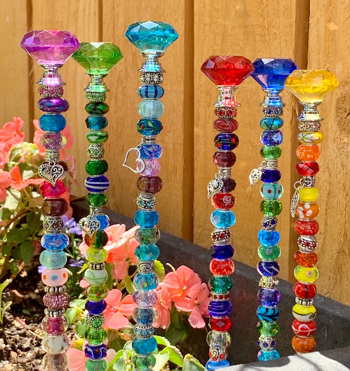 CUSTOM Beaded Garden Stake, Fairy Wand, Beaded Plant Decor, Pixie