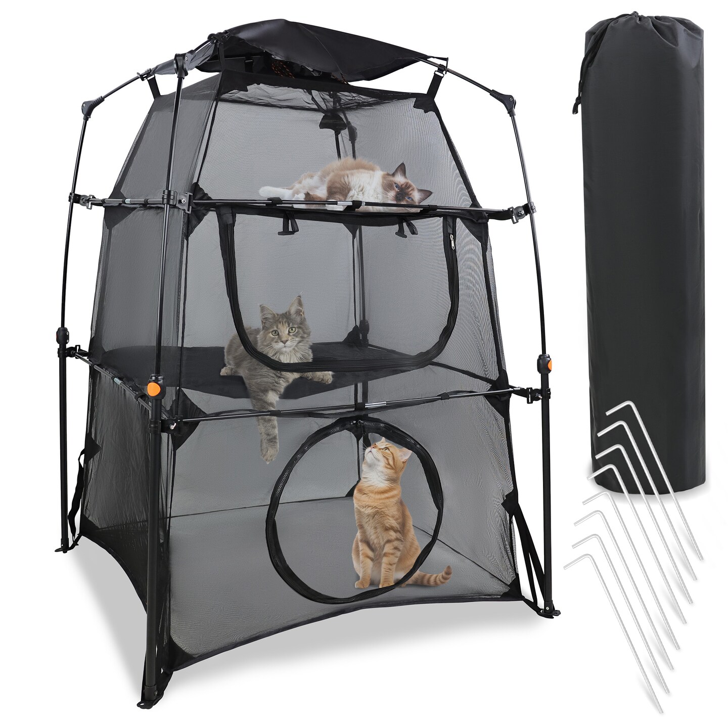 MiMu Outdoor Cat Tent - Portable 3 Tier Pop Up Breathable Pen with Carrying Case