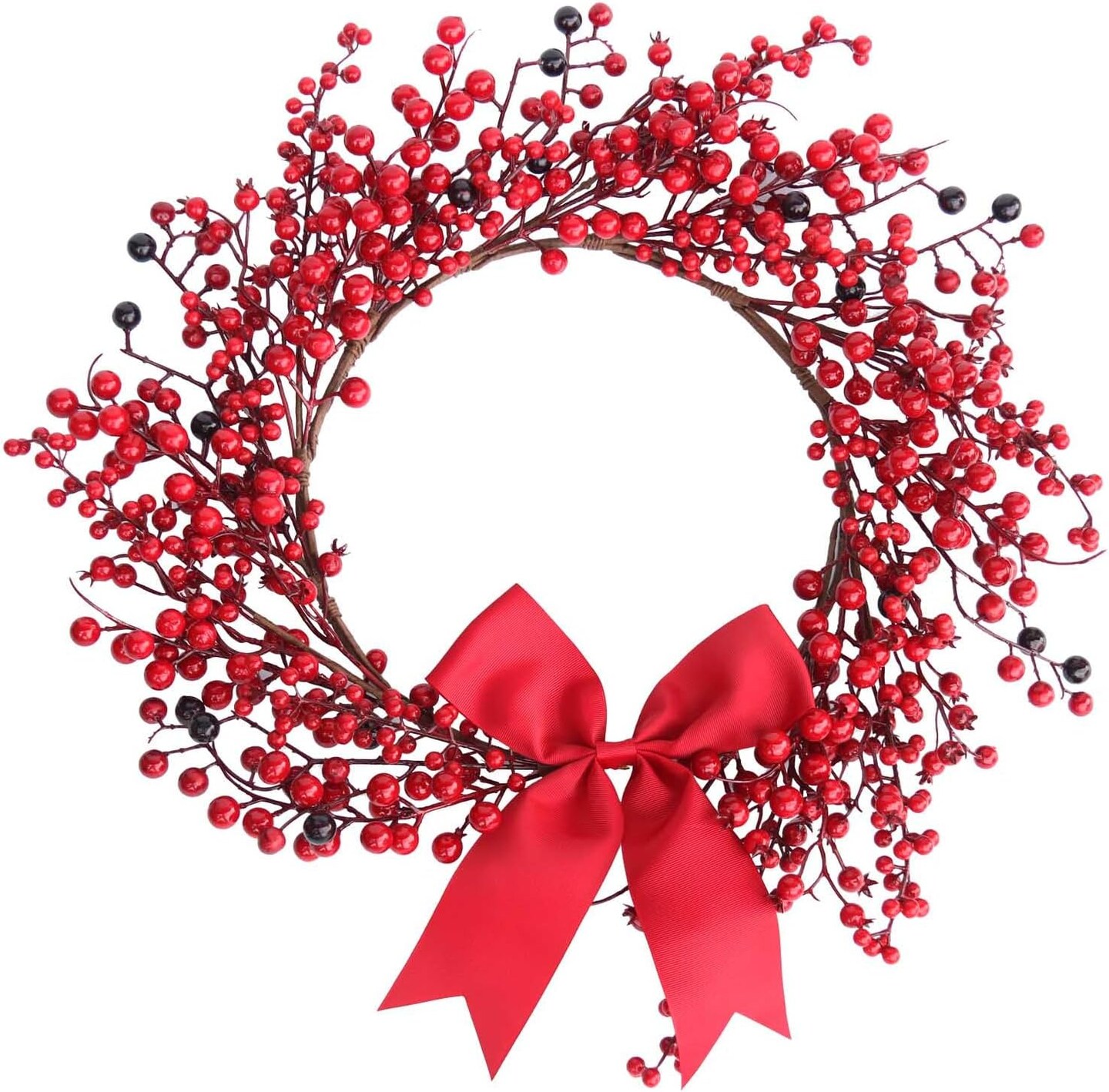 18 Inch Artificial Christmas Wreath for Door Red Berry Wreath Xmas Holiday Winter Wreath with Bowknot Christmas Wreath Decorations for Front Door Home Indoor Outdoor Farmhouse Wall Window