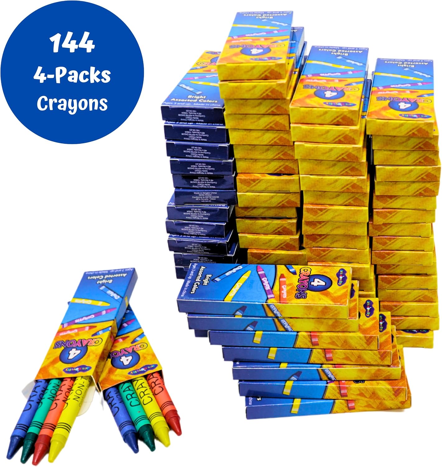4E&#x27;s Novelty 144 Boxes of 4 Packs Bulk Crayons for Kids,Non-Toxic Crayons Bulk Classpack Colors for Kids,Ideal School Supplies for Teachers &#x26; Students