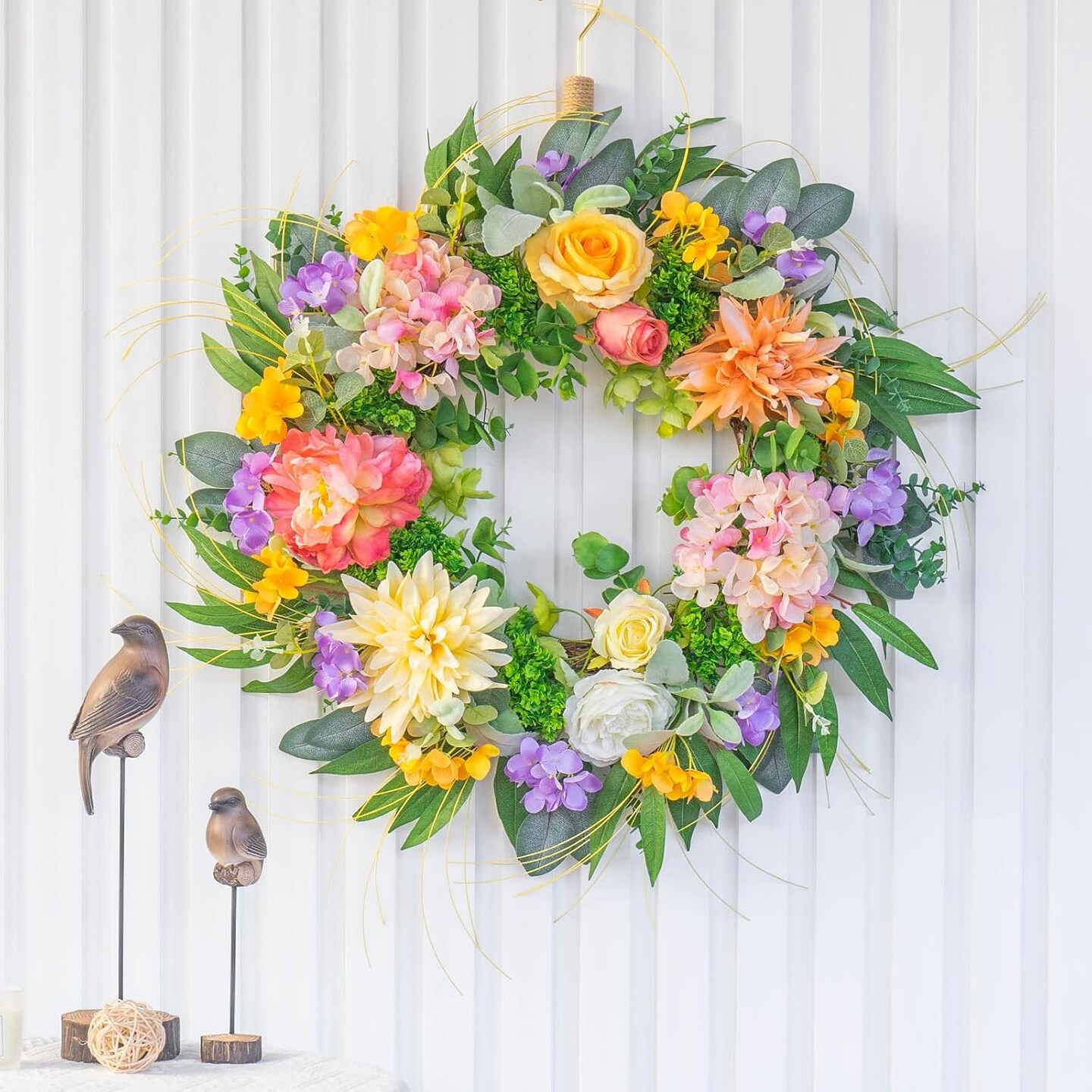 Spring Wreaths for Front Door, Soomeir Hydrangea Summer Wreath